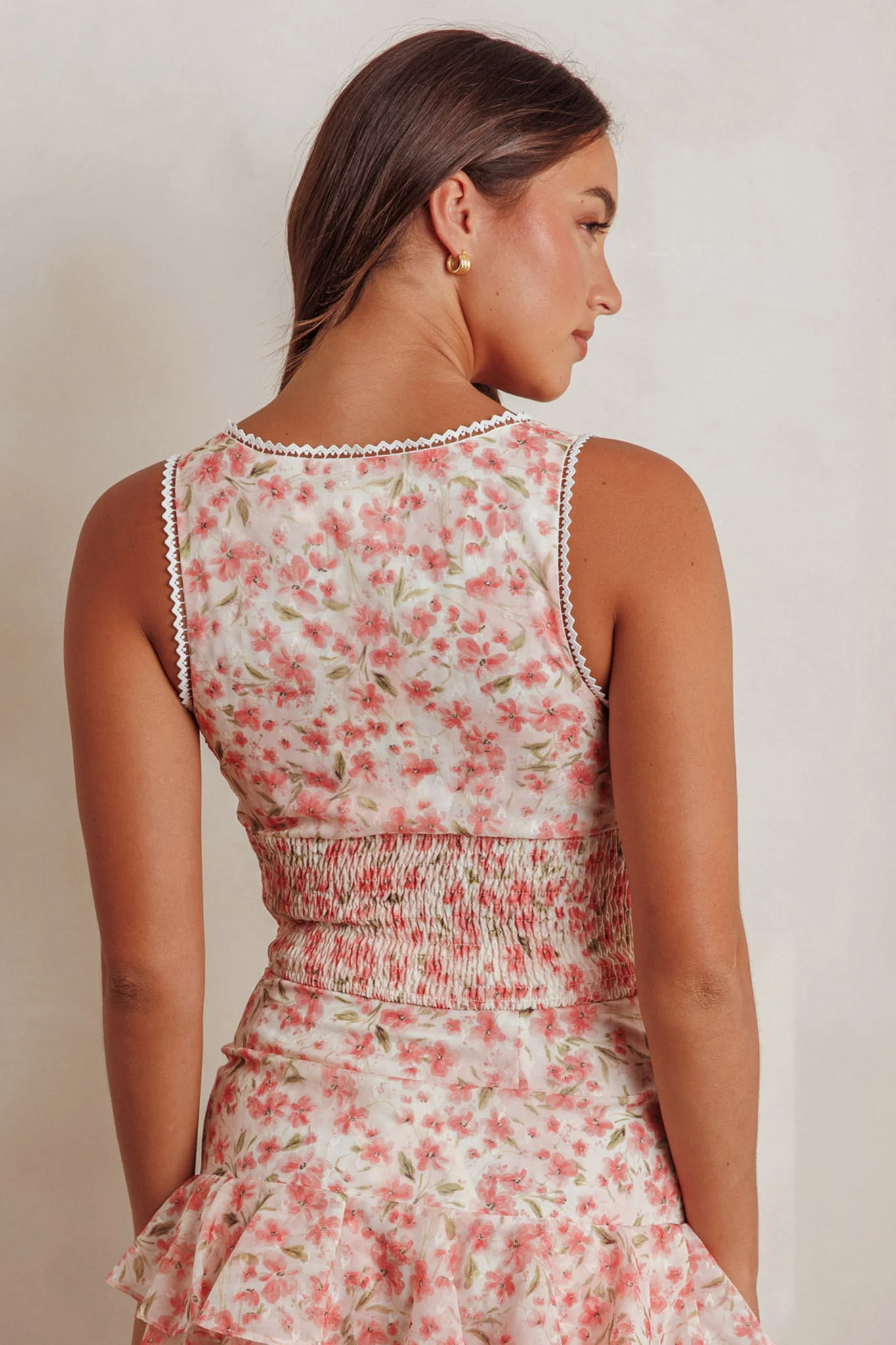 Loveletters Shirred Crop Top Floral Pink - Image 3