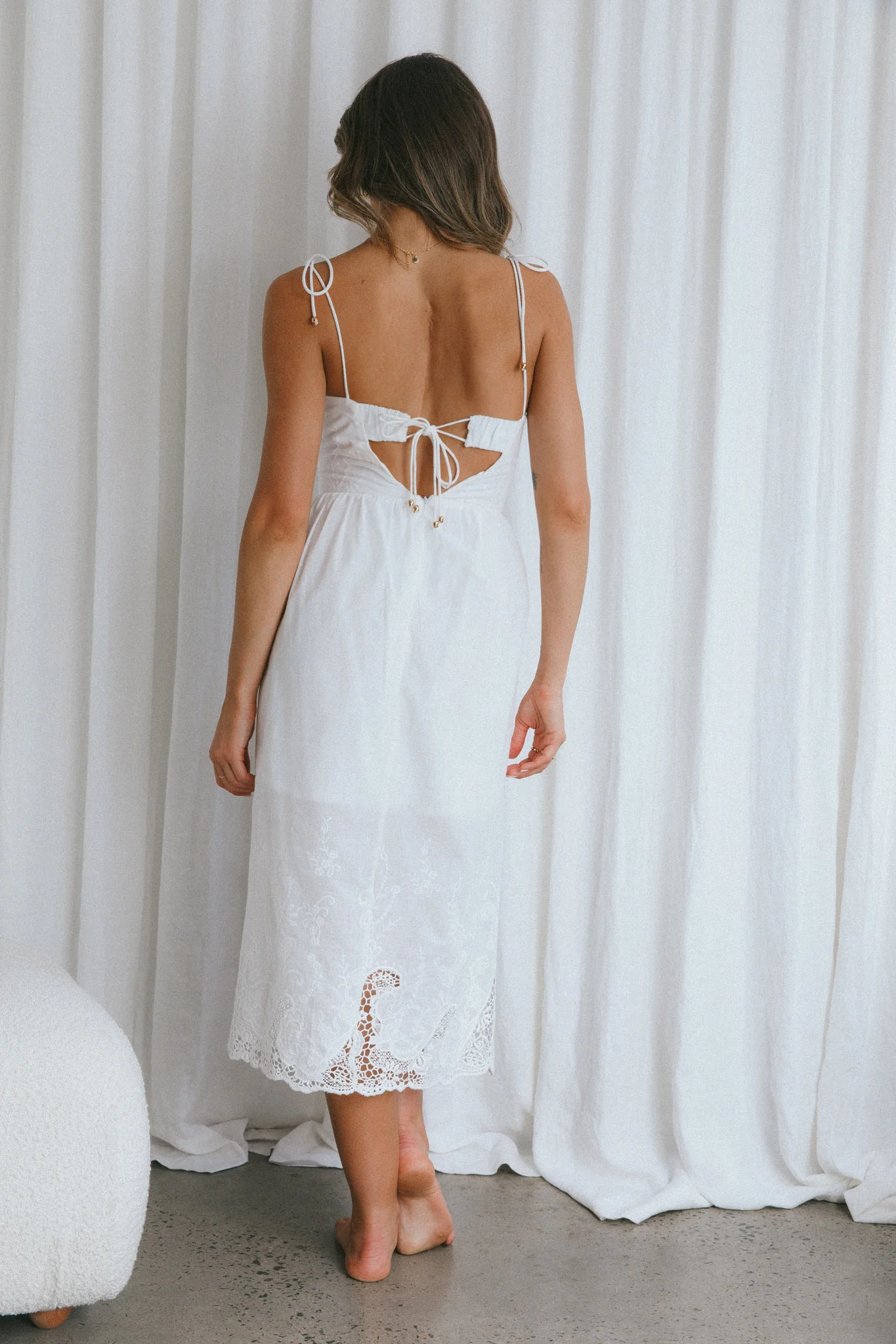 Lovers Lane Lace Trim Tied Strap Midi Dress White - Image 7