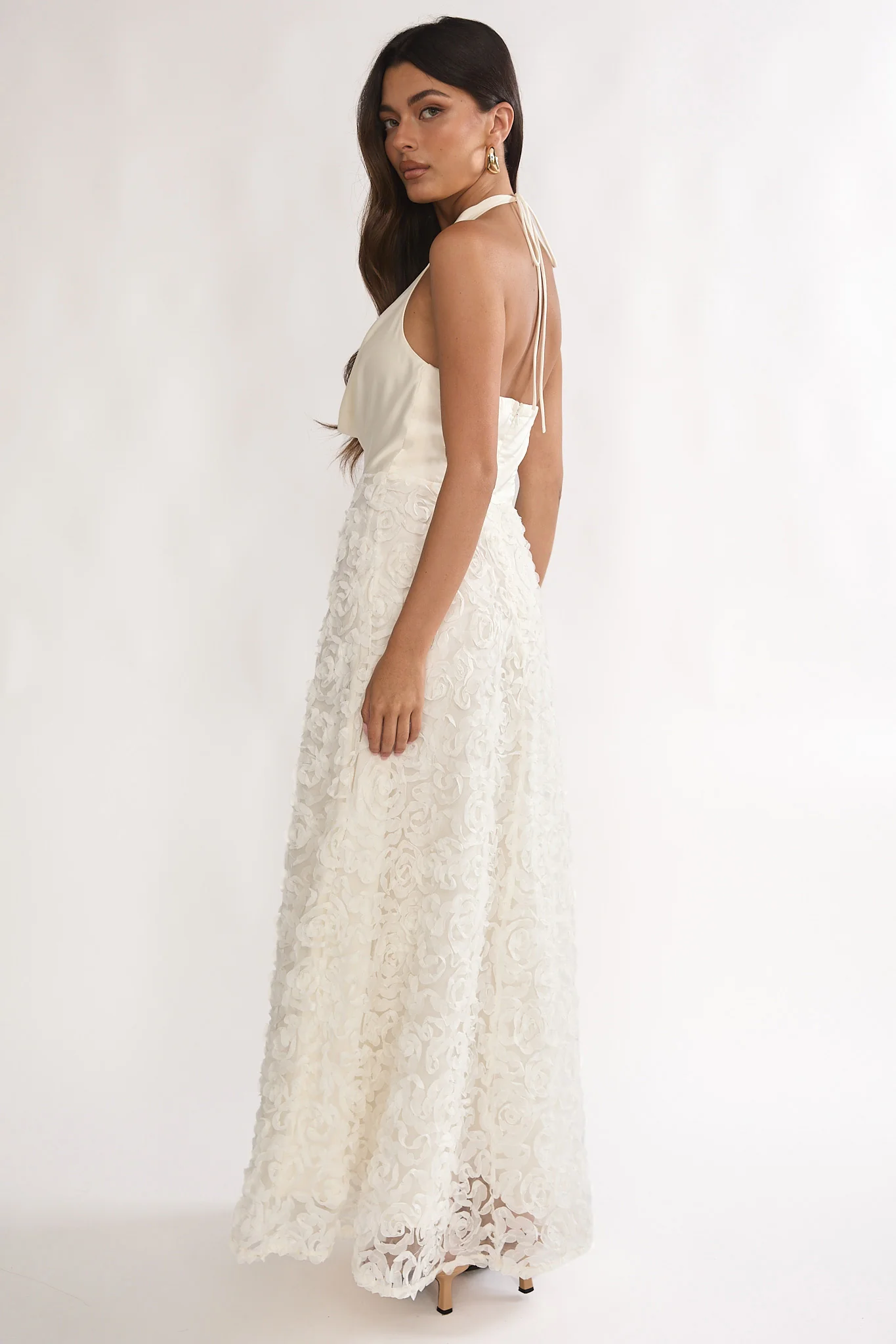 Lucerne Cowl Halter Maxi Dress Embellished Ivory - Image 2