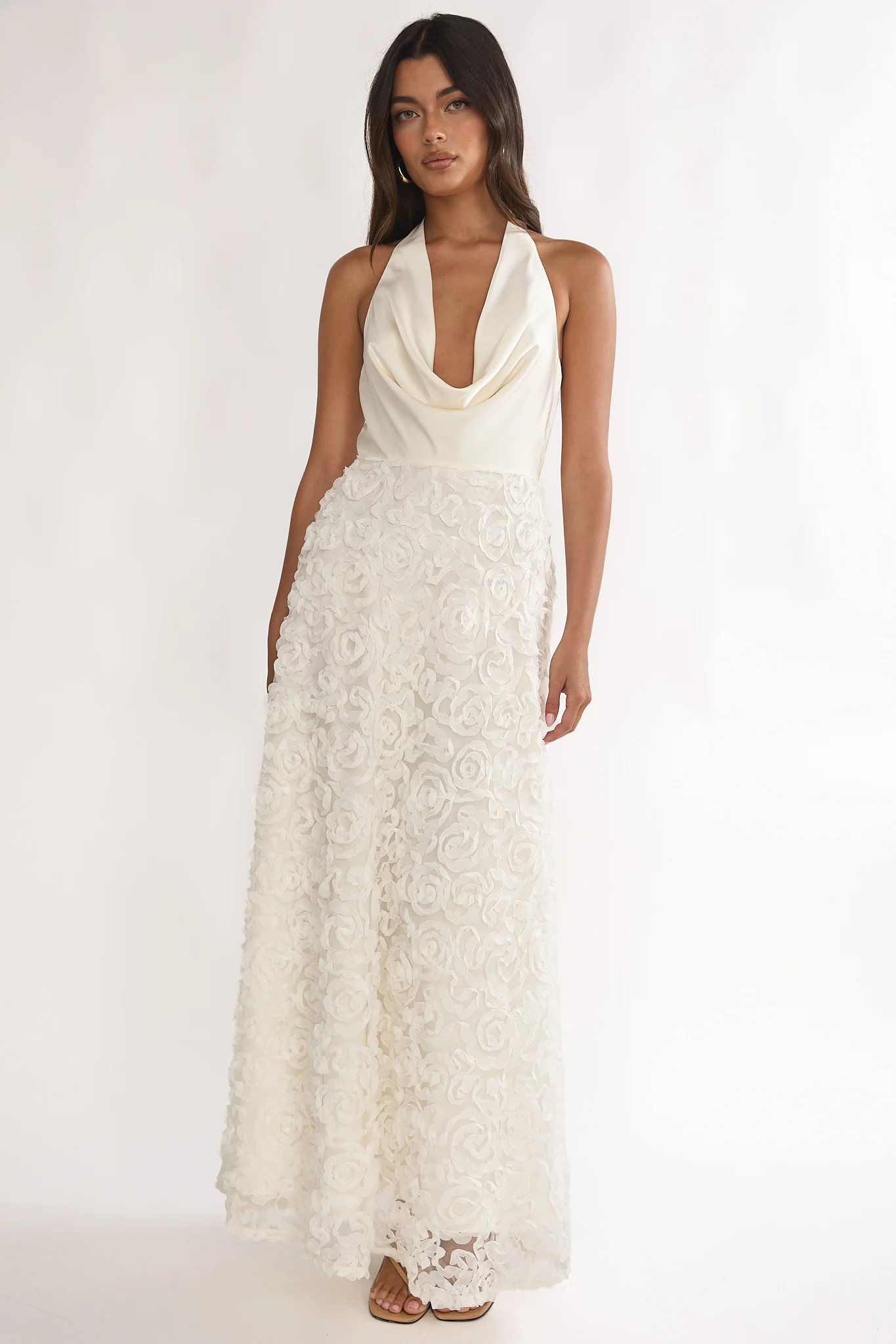Lucerne Cowl Halter Maxi Dress Embellished Ivory - Image 5