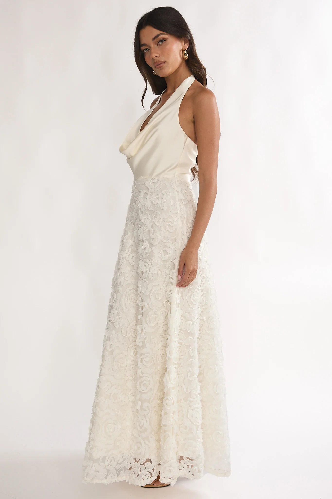 Lucerne Cowl Halter Maxi Dress Embellished Ivory - Image 6