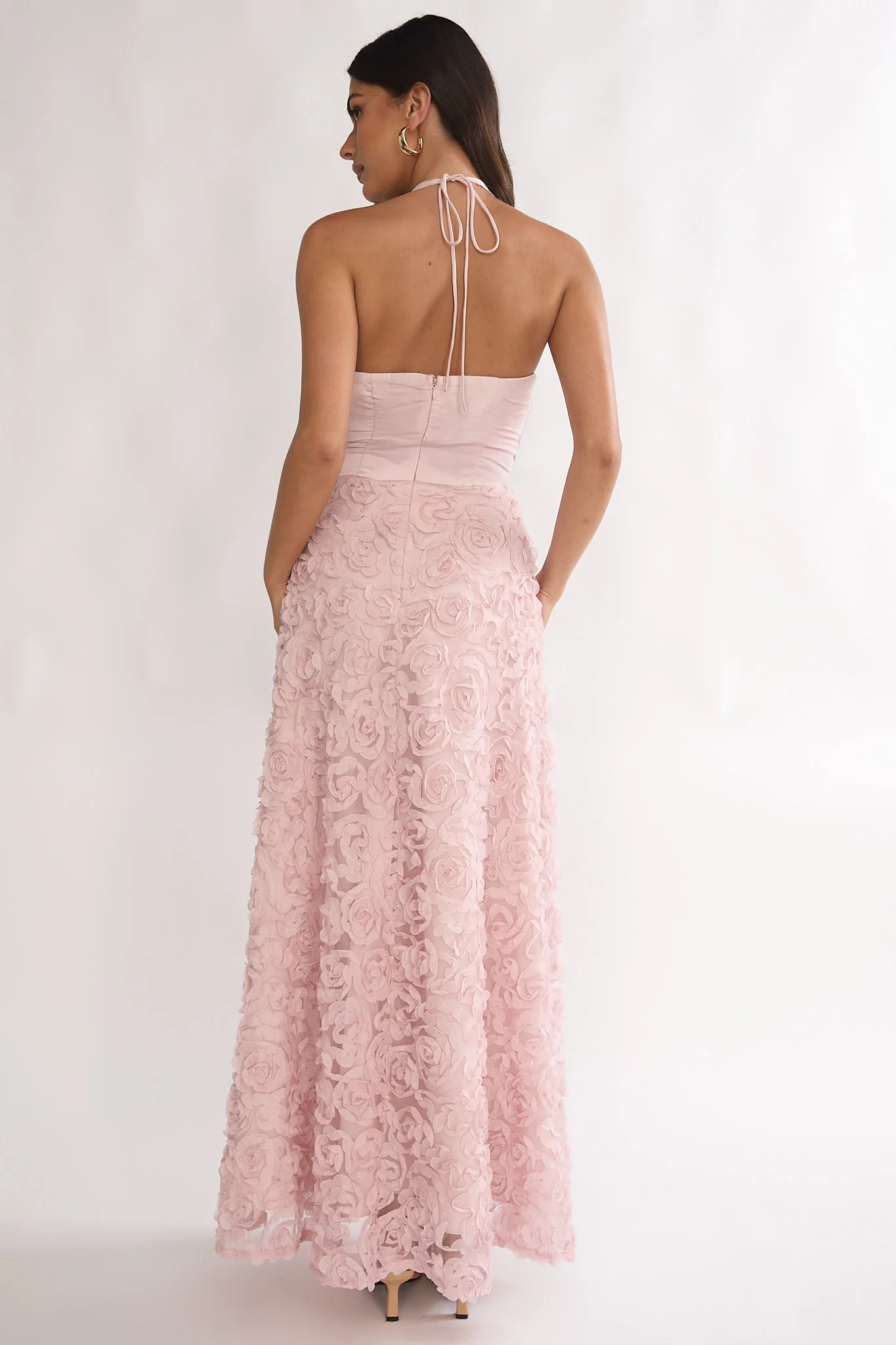 Lucerne Cowl Halter Maxi Dress Embellished Pink - Image 2