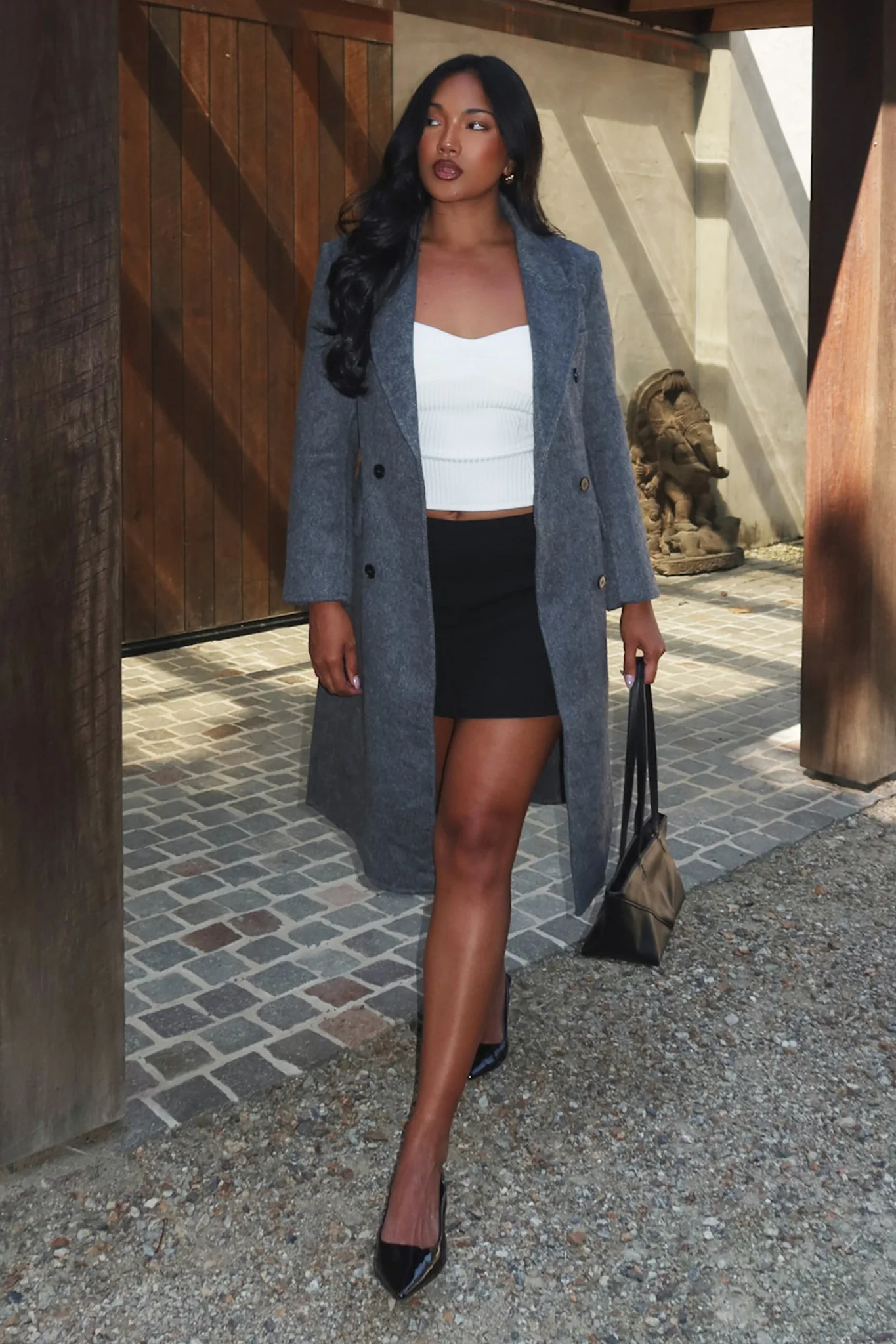 Luciana Waist Tie Trench Coat Grey - Image 2
