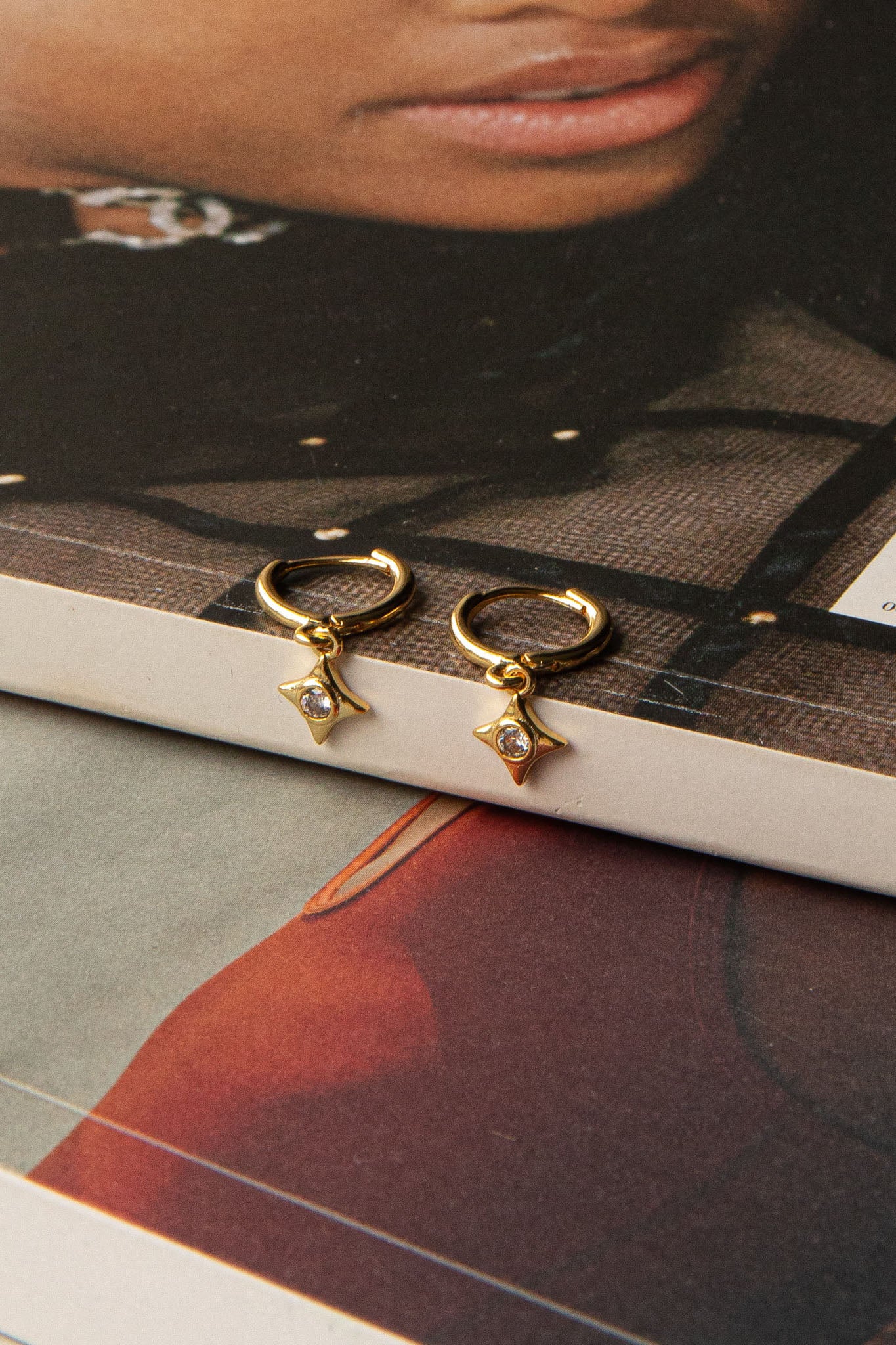 Lucida Drop Diamante Hoop Earrings Gold - Image 2