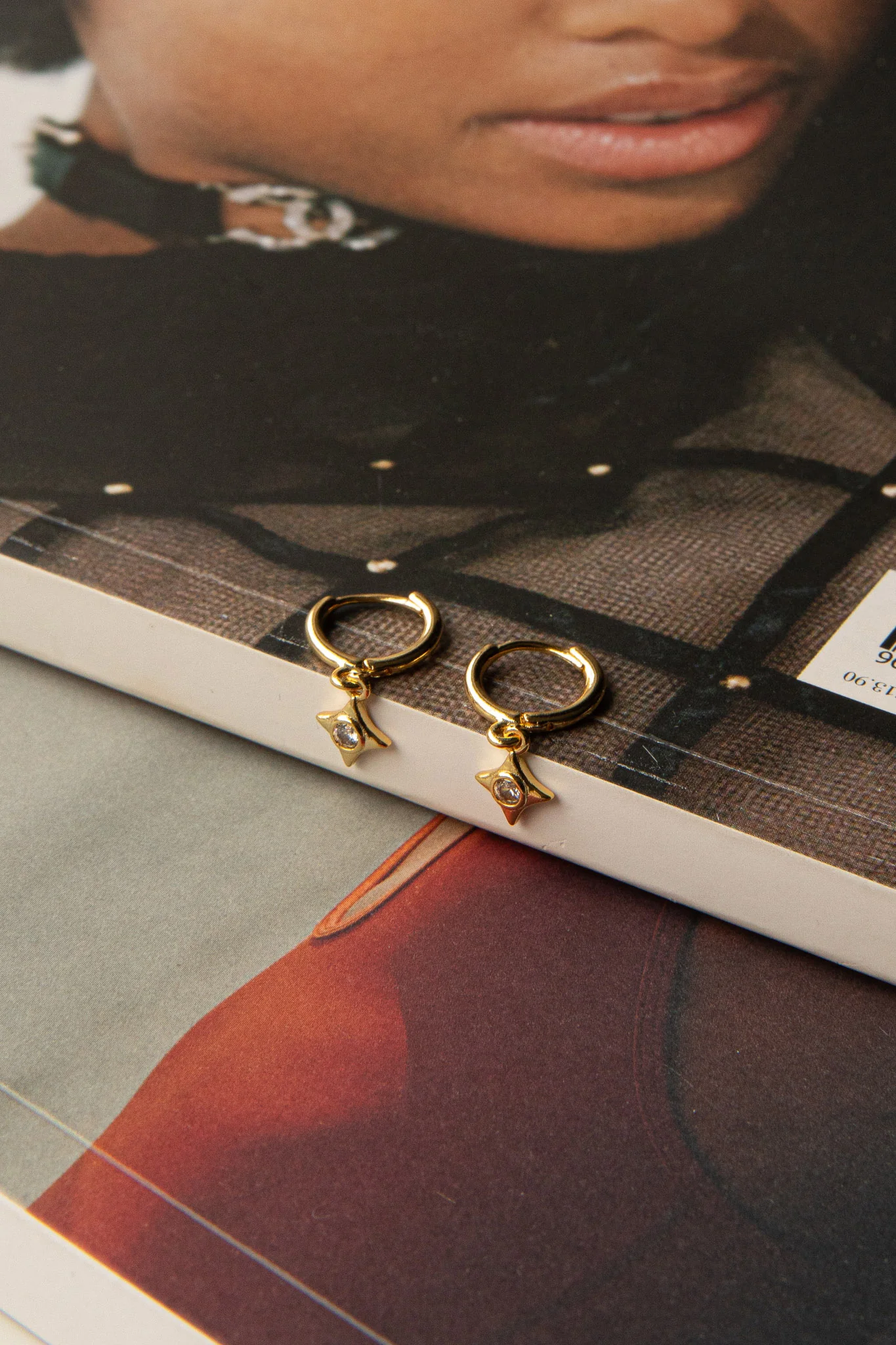 Lucida Drop Diamante Hoop Earrings Gold - Image 5