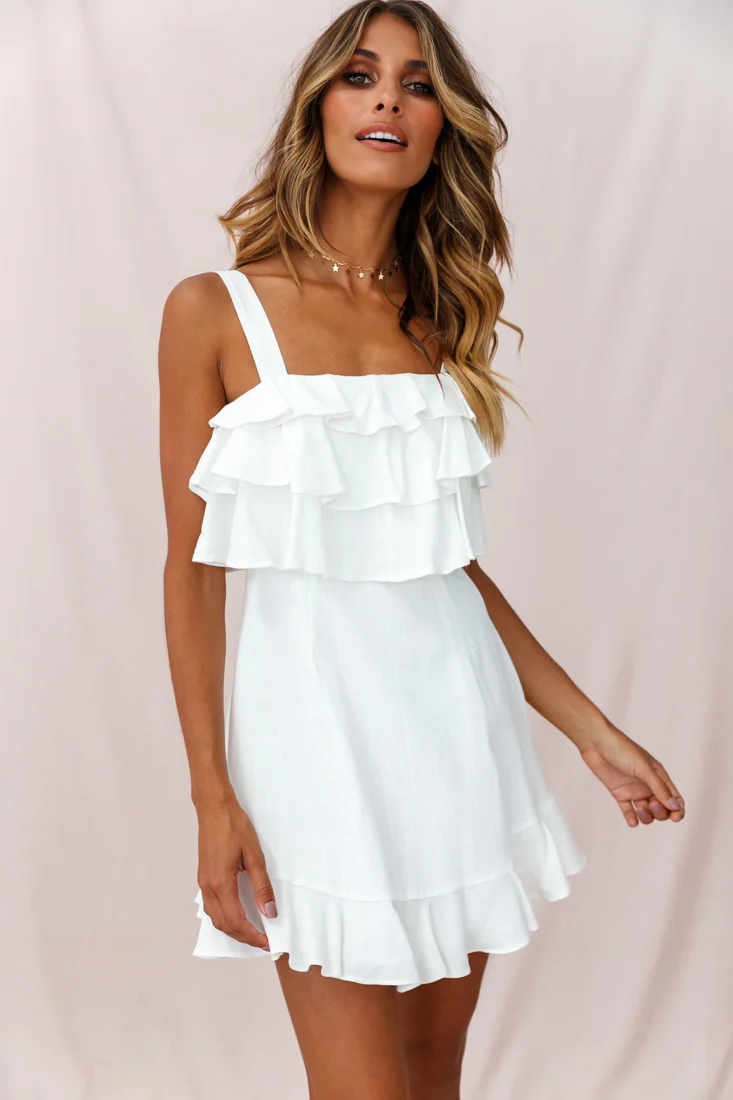 Lucille Tiered Ruffle A-Line Dress White - Image 5