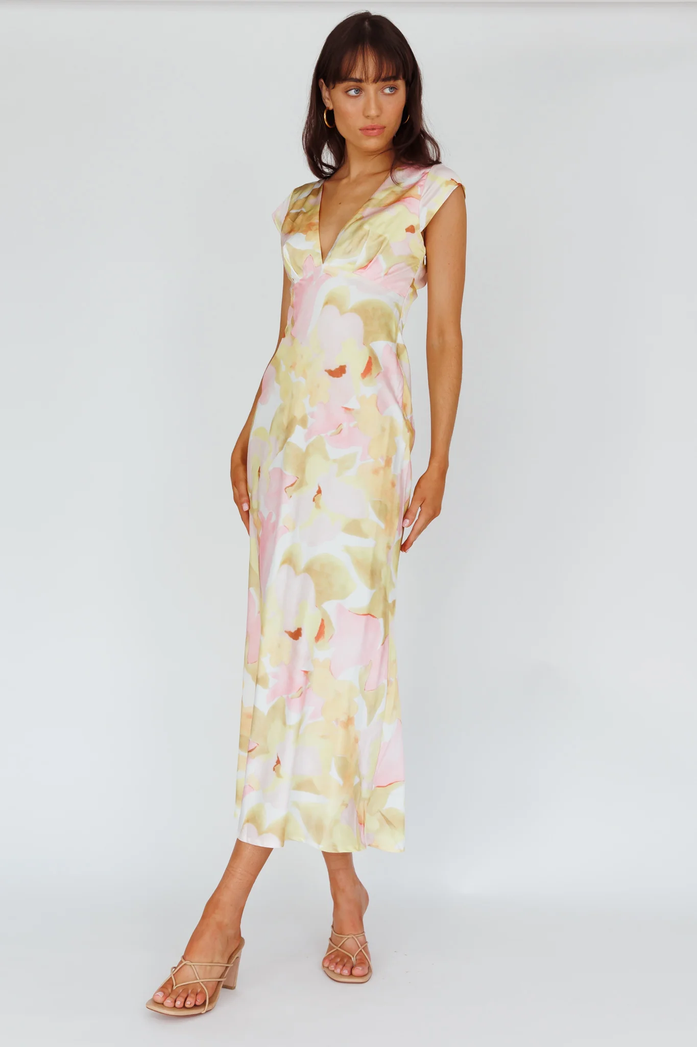 Lucinda Cap Sleeve Twist Back Midi Dress Flower Pink - Image 3