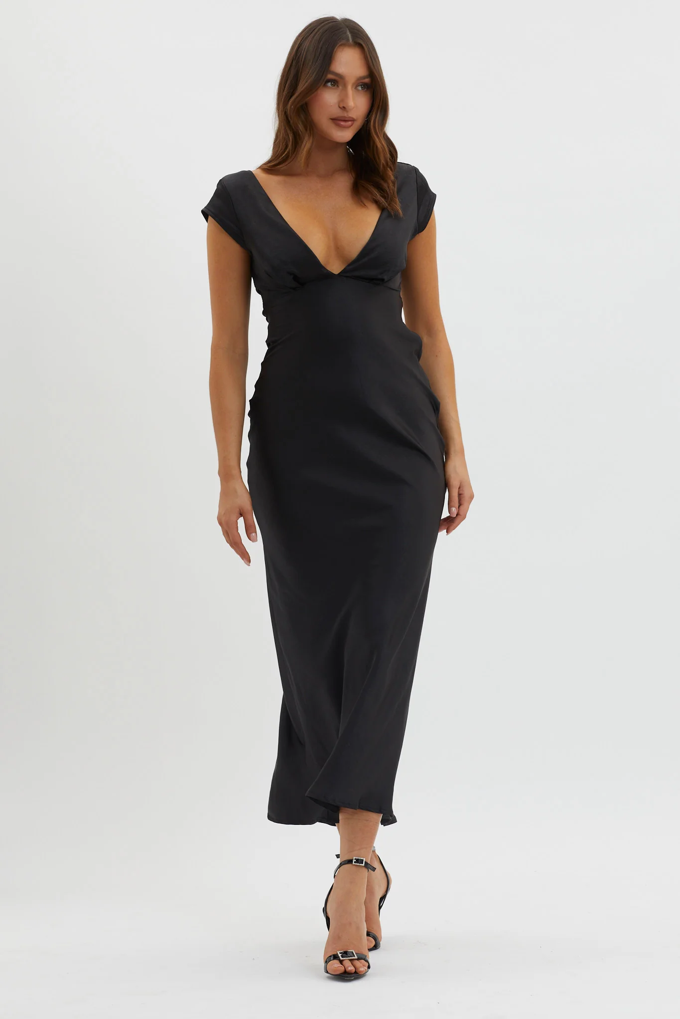 Lucinda V-Neck Twist Back Midi Dress Black - Image 4
