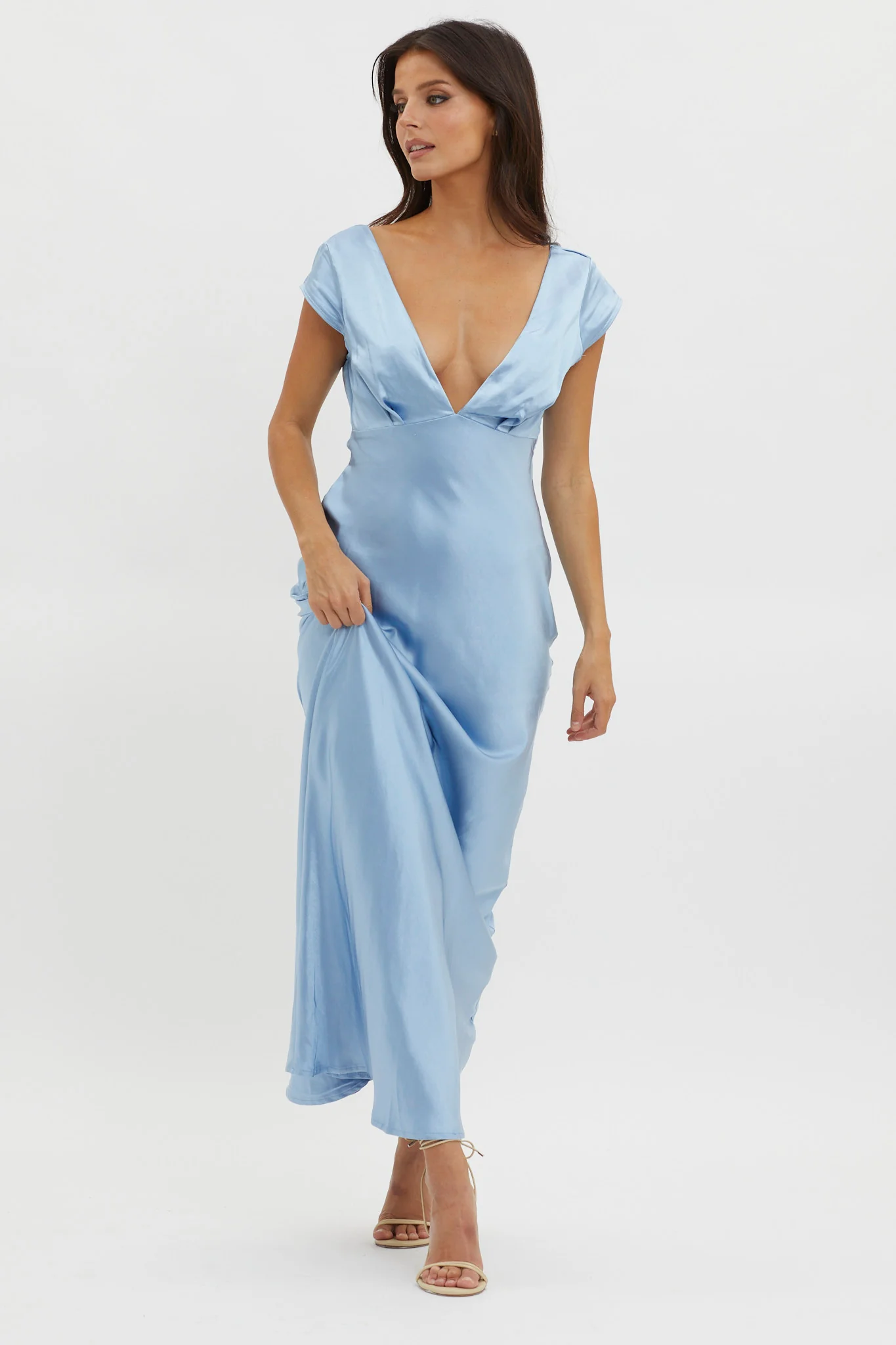 Lucinda V-Neck Twist Back Midi Dress Blue - Image 5