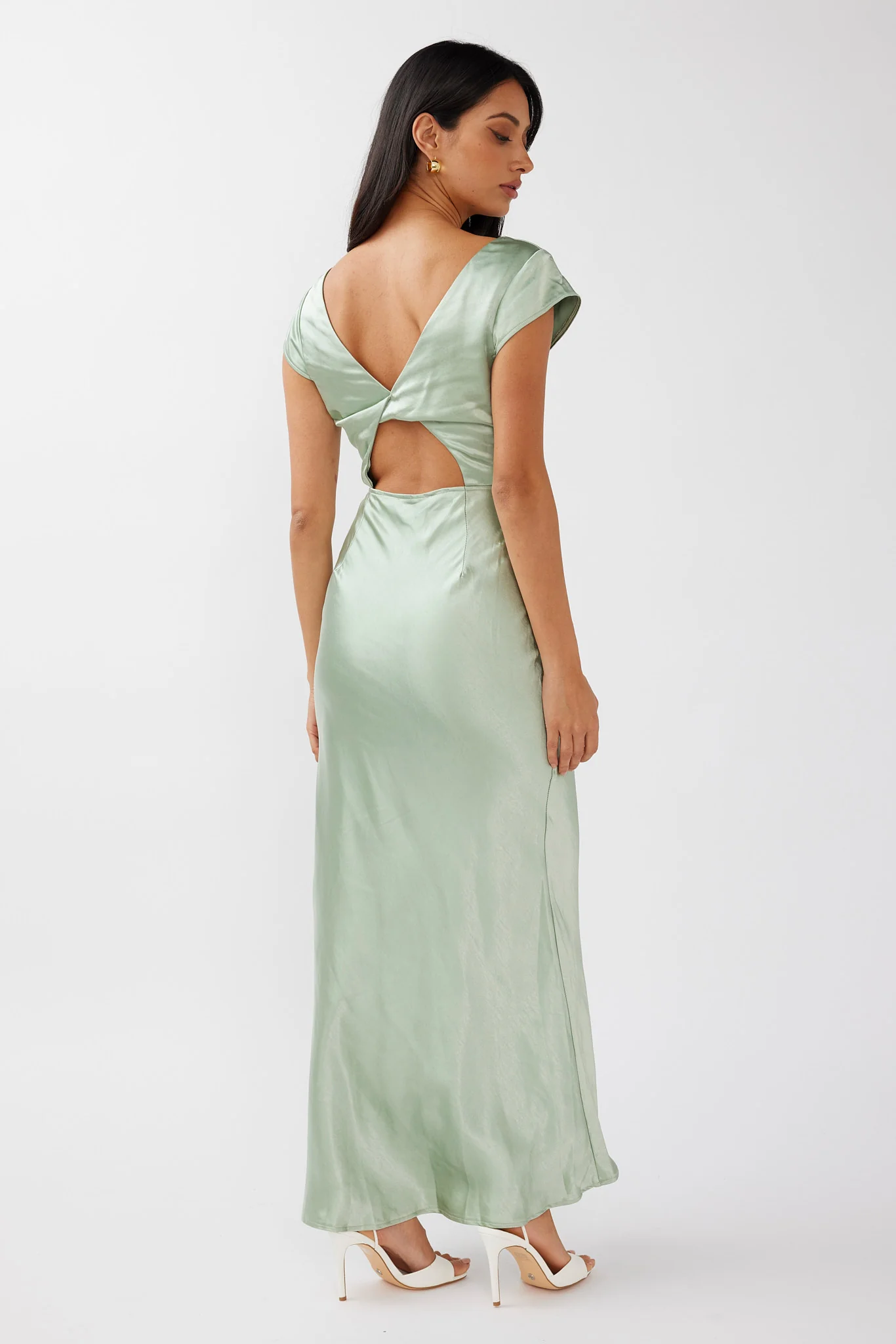 Lucinda V-Neck Twist Back Midi Dress Sage - Image 3