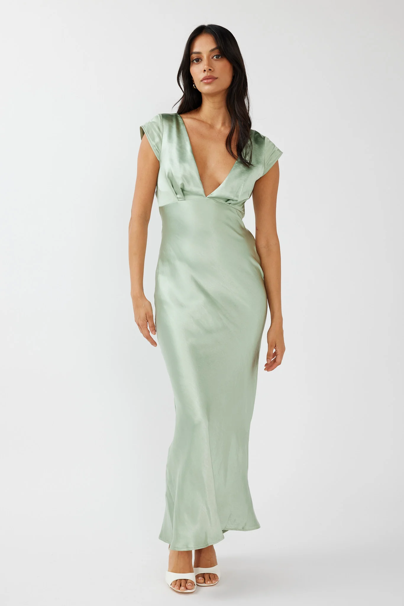Lucinda V-Neck Twist Back Midi Dress Sage - Image 4