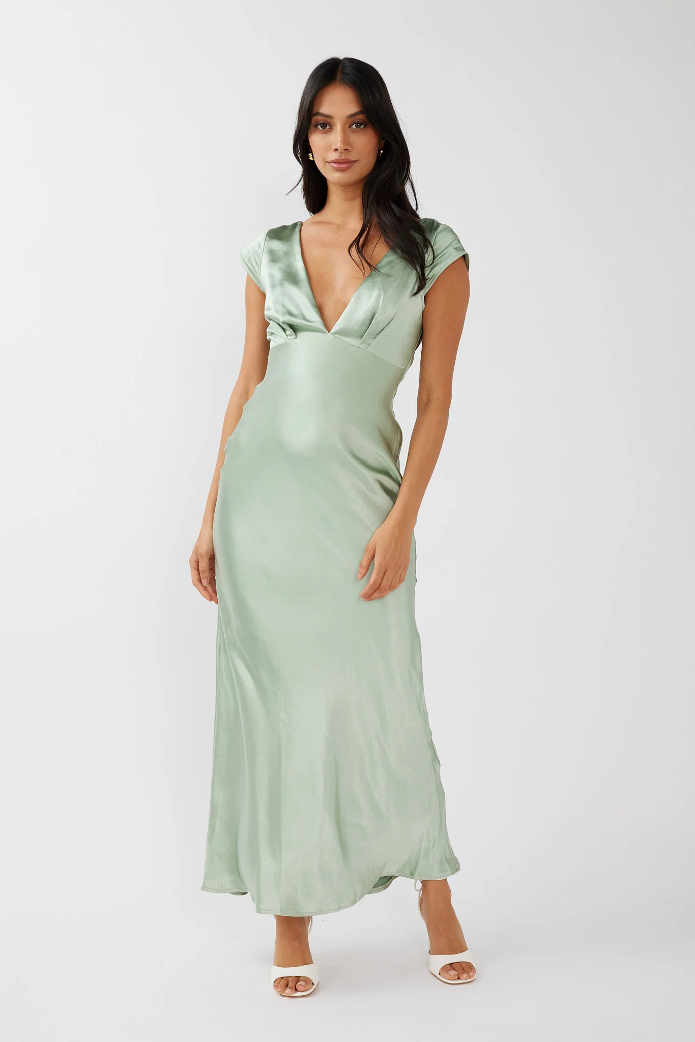 Lucinda V-Neck Twist Back Midi Dress Sage - Image 6
