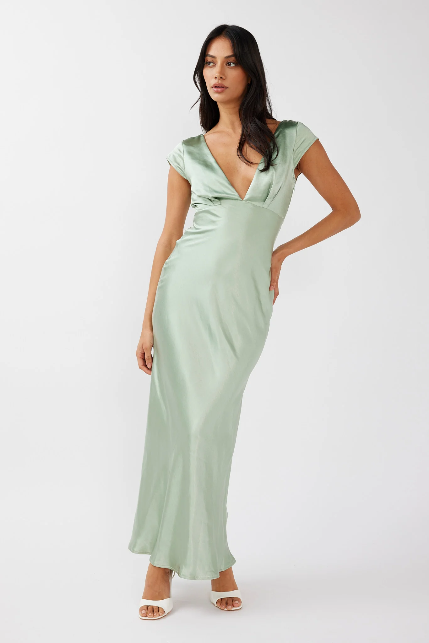 Lucinda V-Neck Twist Back Midi Dress Sage - Image 7