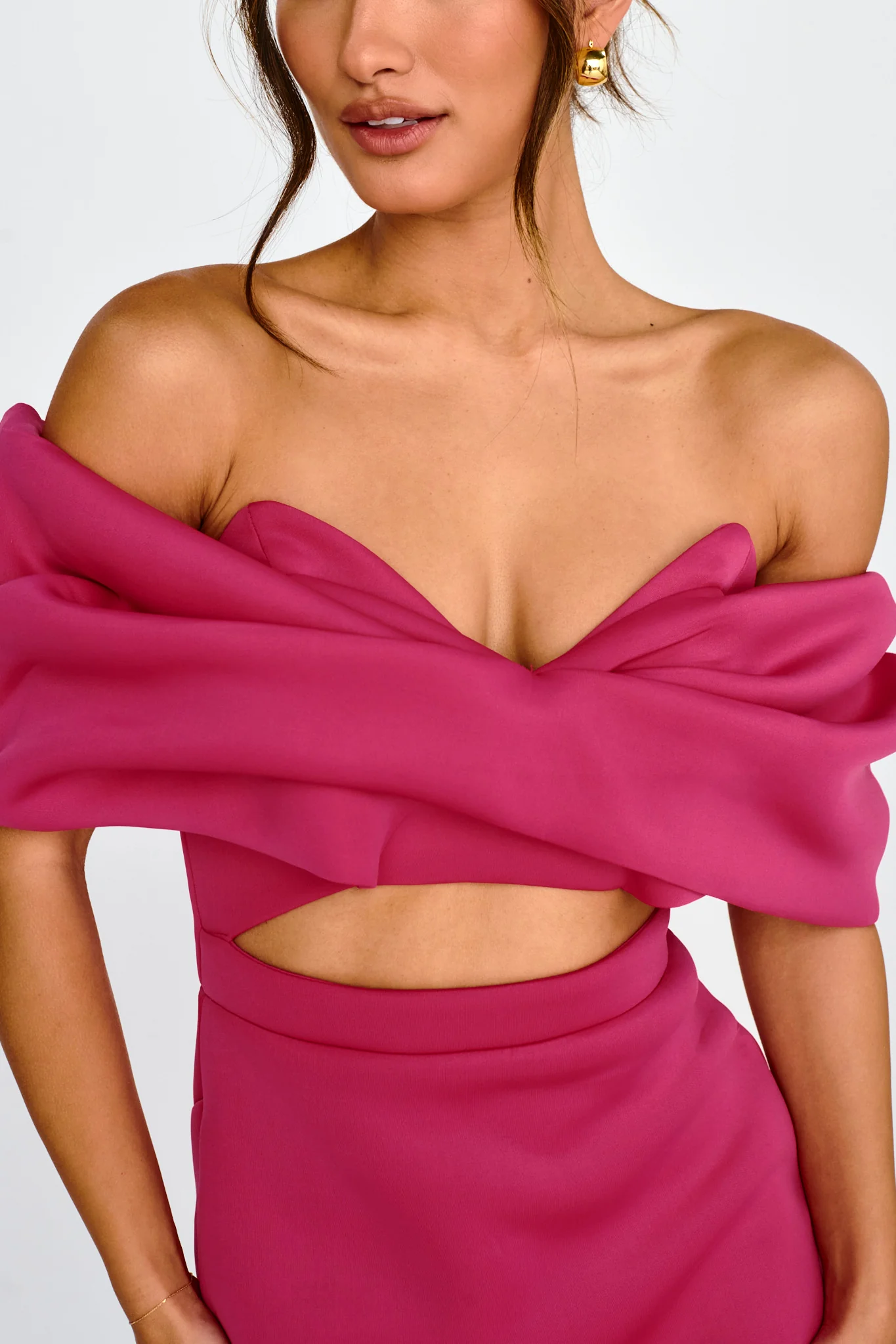 Lucky Star Off Shoulder Cut-Out Mini Dress Fuchsia - Image 3