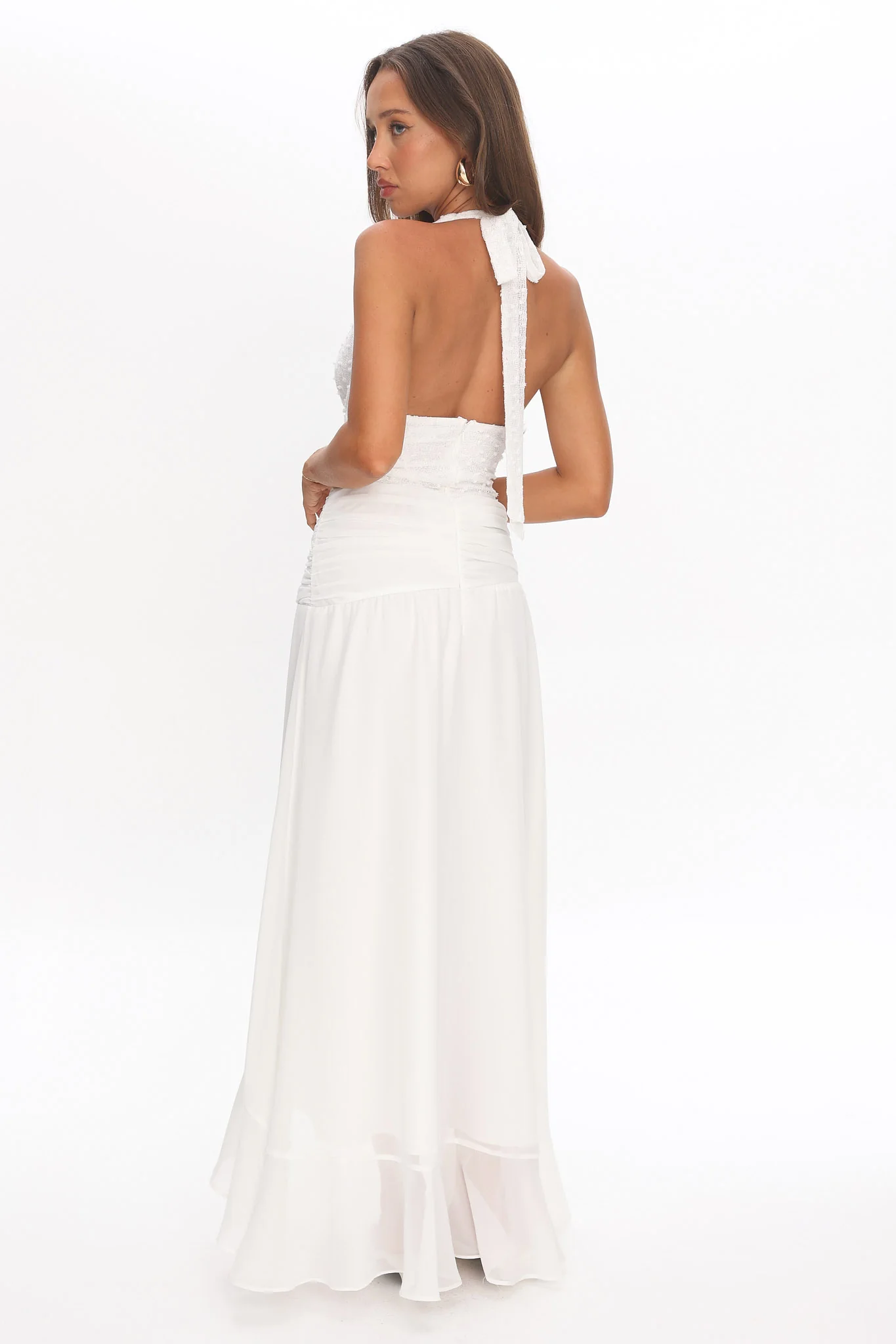 Luella Textured Halter Split Maxi Dress White - Image 2