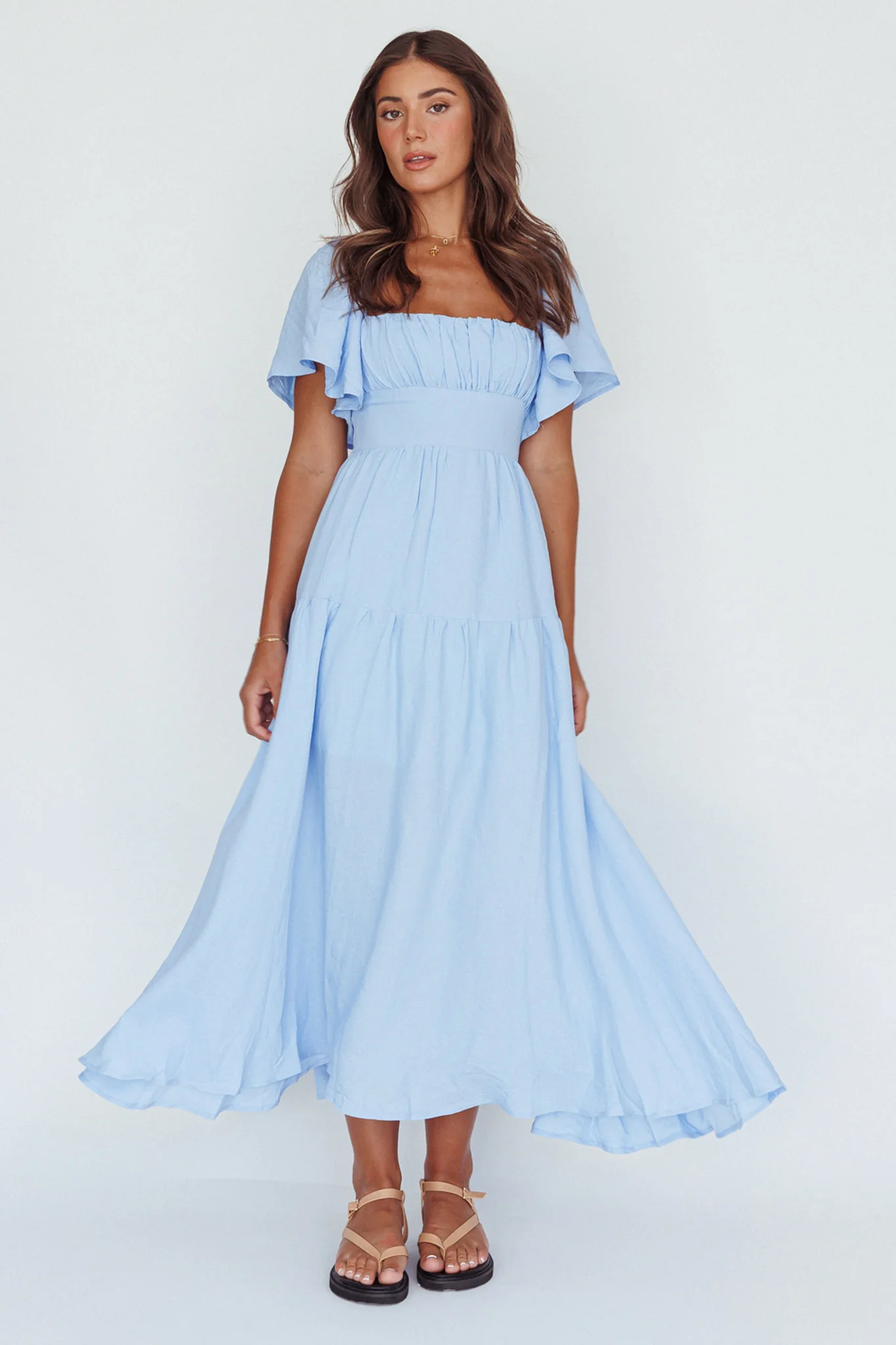 Lula Gathered Bust Midi Dress Blue - Image 3