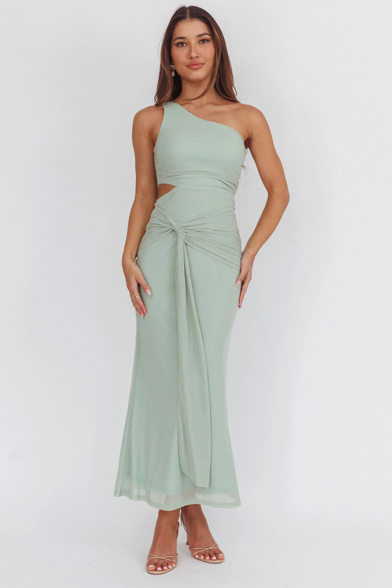 Luli One-Shoulder Cut-Out Maxi Dress Sage - Image 4