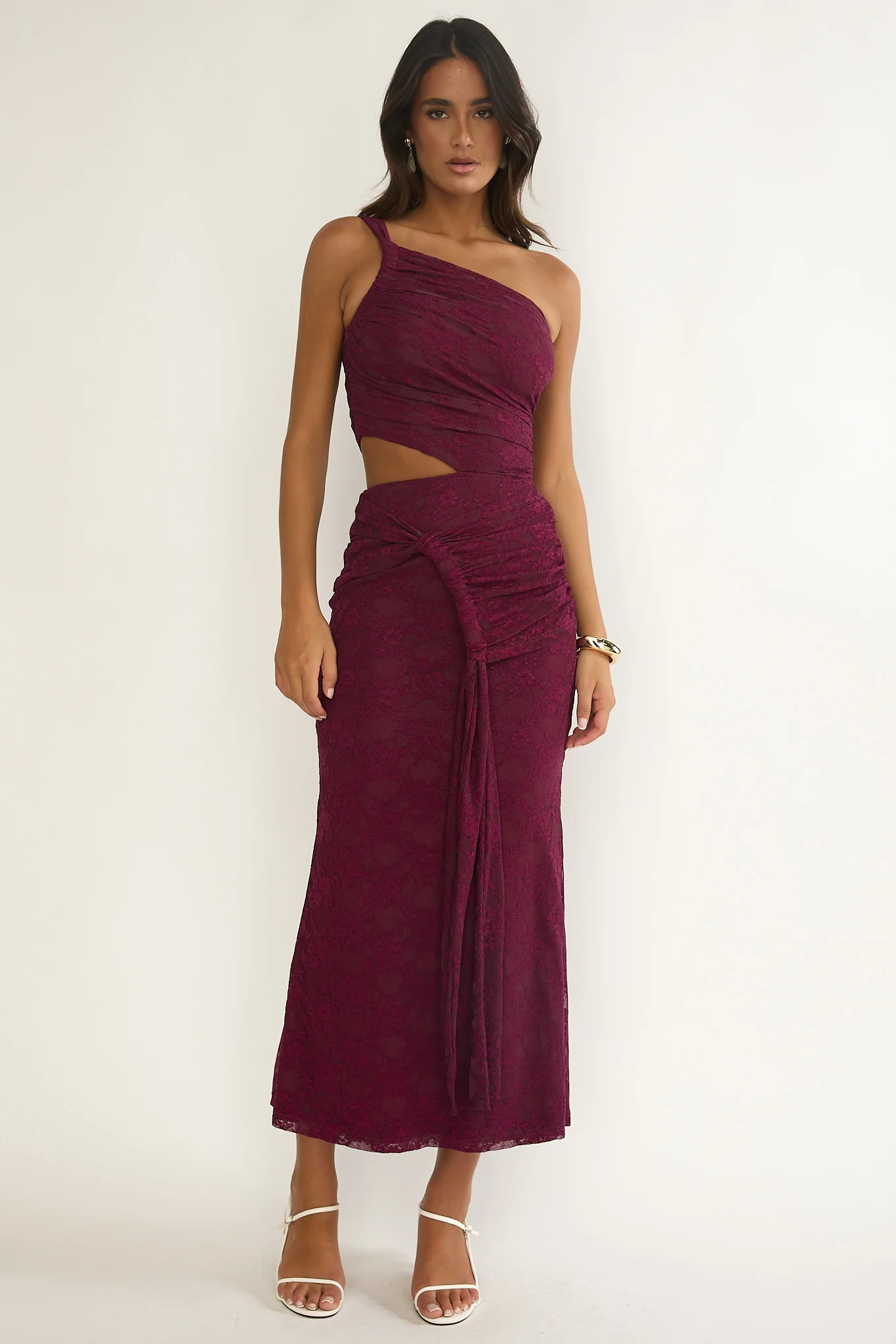 Luli One-Shoulder Cut-Out Maxi Dress Textured Plum - Image 4