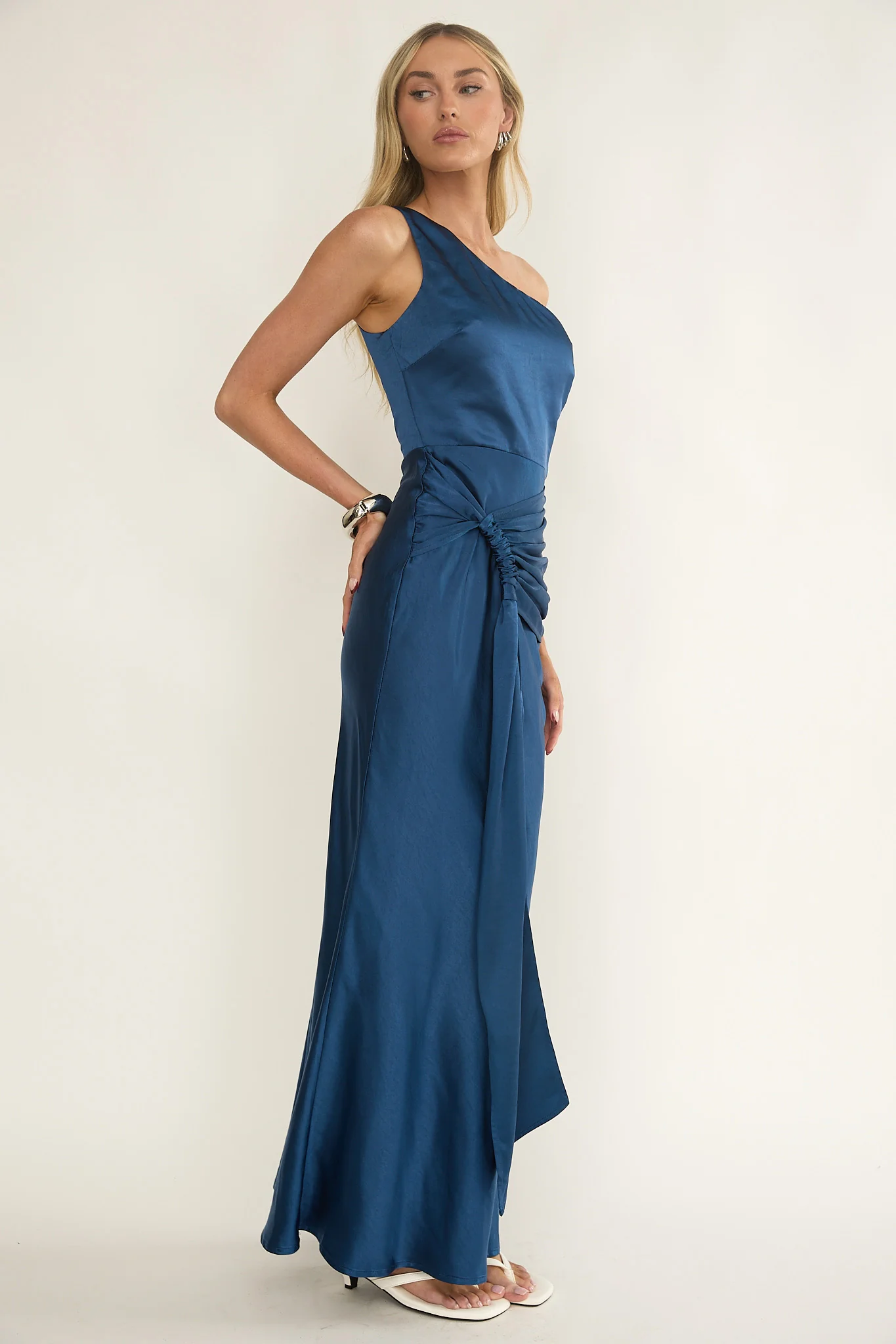 Luli One-Shoulder Waist Sash Maxi Dress Navy - Image 6