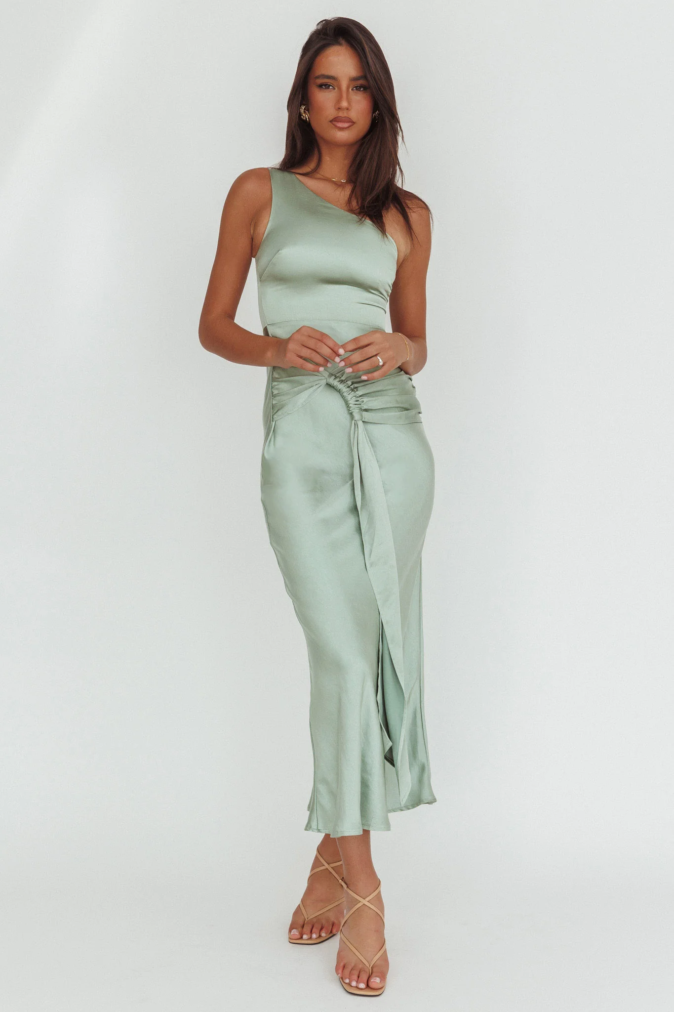 Luli One-Shoulder Waist Sash Maxi Dress Sage - Image 4