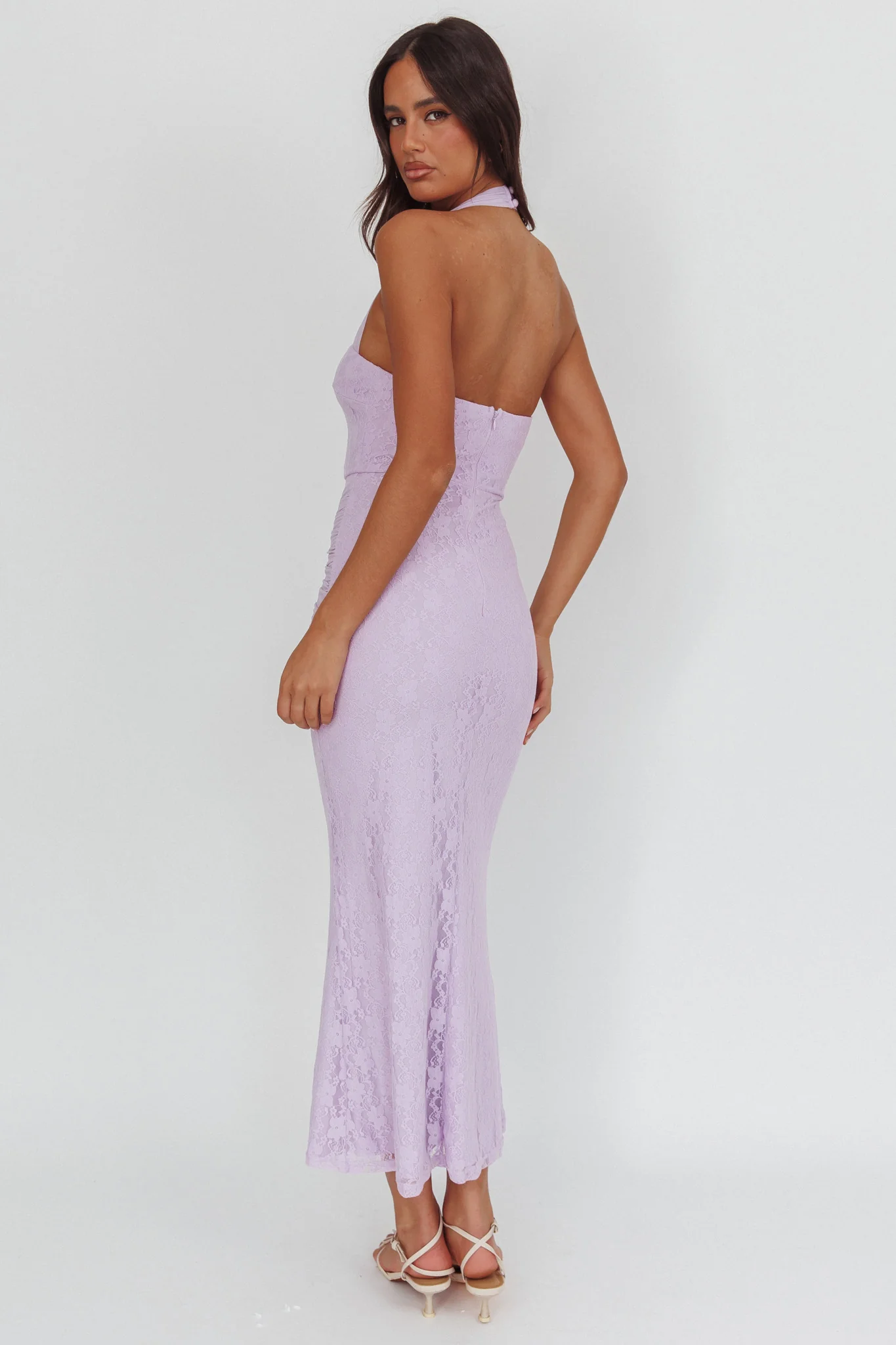 Luli Waist Sash Halter Maxi Dress Lace Lilac - Image 2