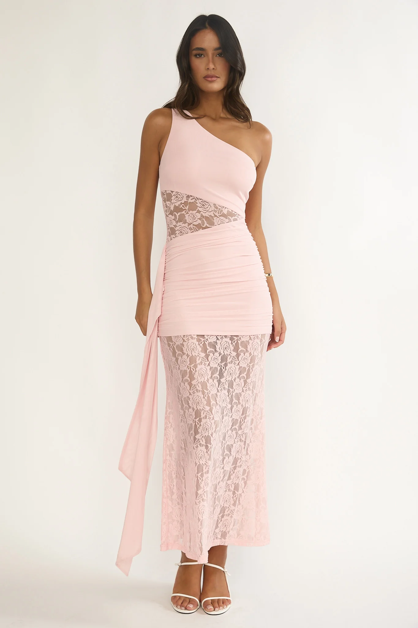 Luli Waist Sash Halter Maxi Dress Lace Pink - Image 2