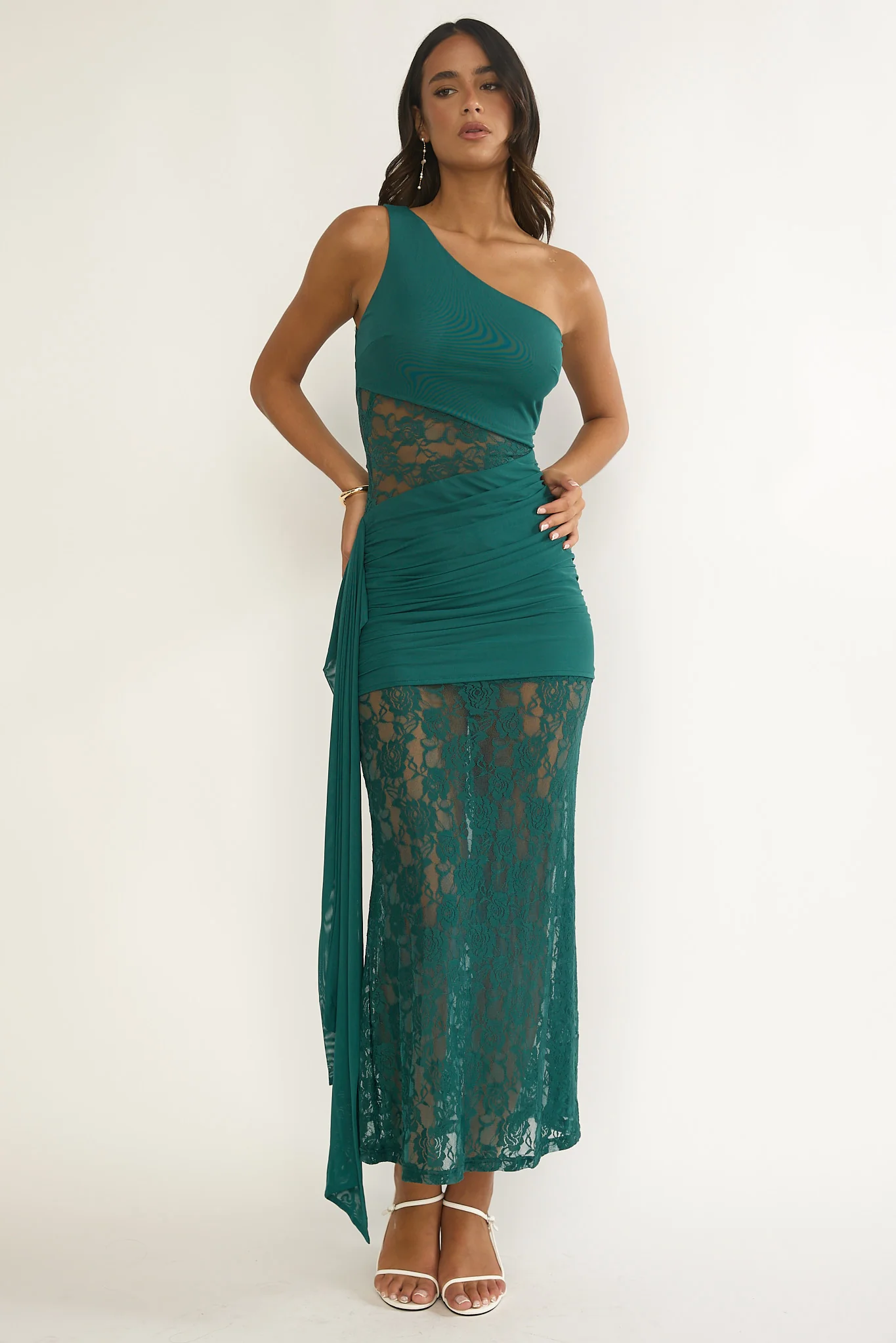 Luli Waist Sash Halter Maxi Dress Lace Teal - Image 4