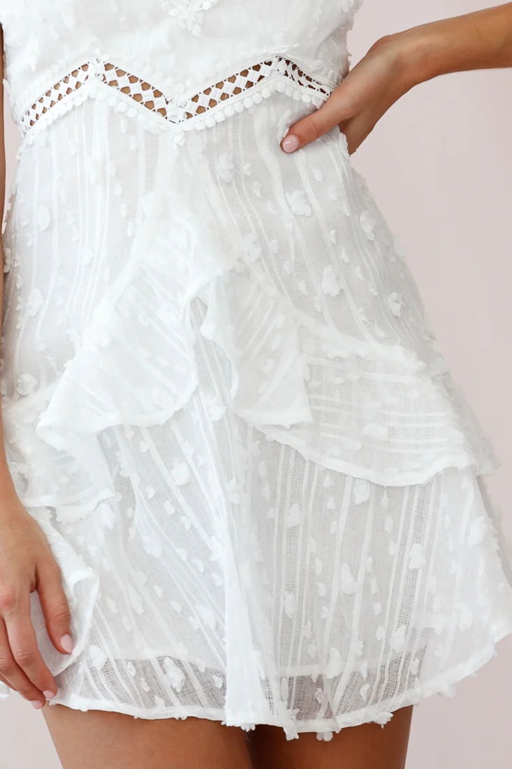 Lullaby Circle Lace Trim Fluted Hem Dress White - Image 4