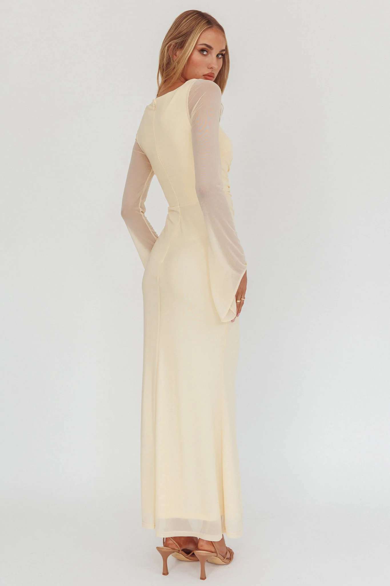 Luna Love Long Sleeve Mesh Maxi Dress Cream - Image 2