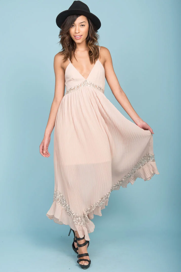 Luna Ruffled Maxi Dress Beige - Image 2