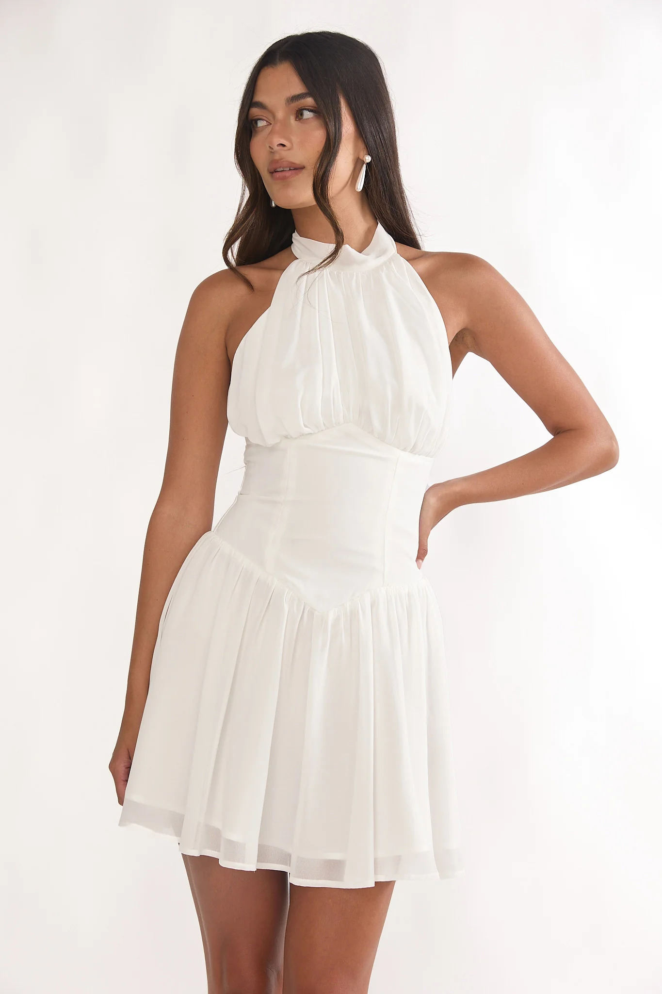 Lunaria High Neck Halterneck Mini Dress White - Image 5