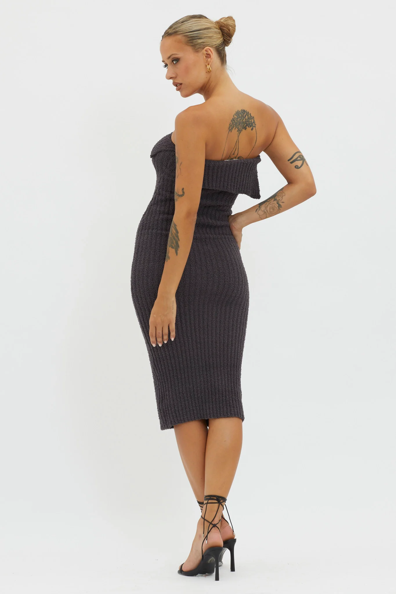 Lupita Foldover Ribbed Knit Midi Dress Charcoal - Image 2