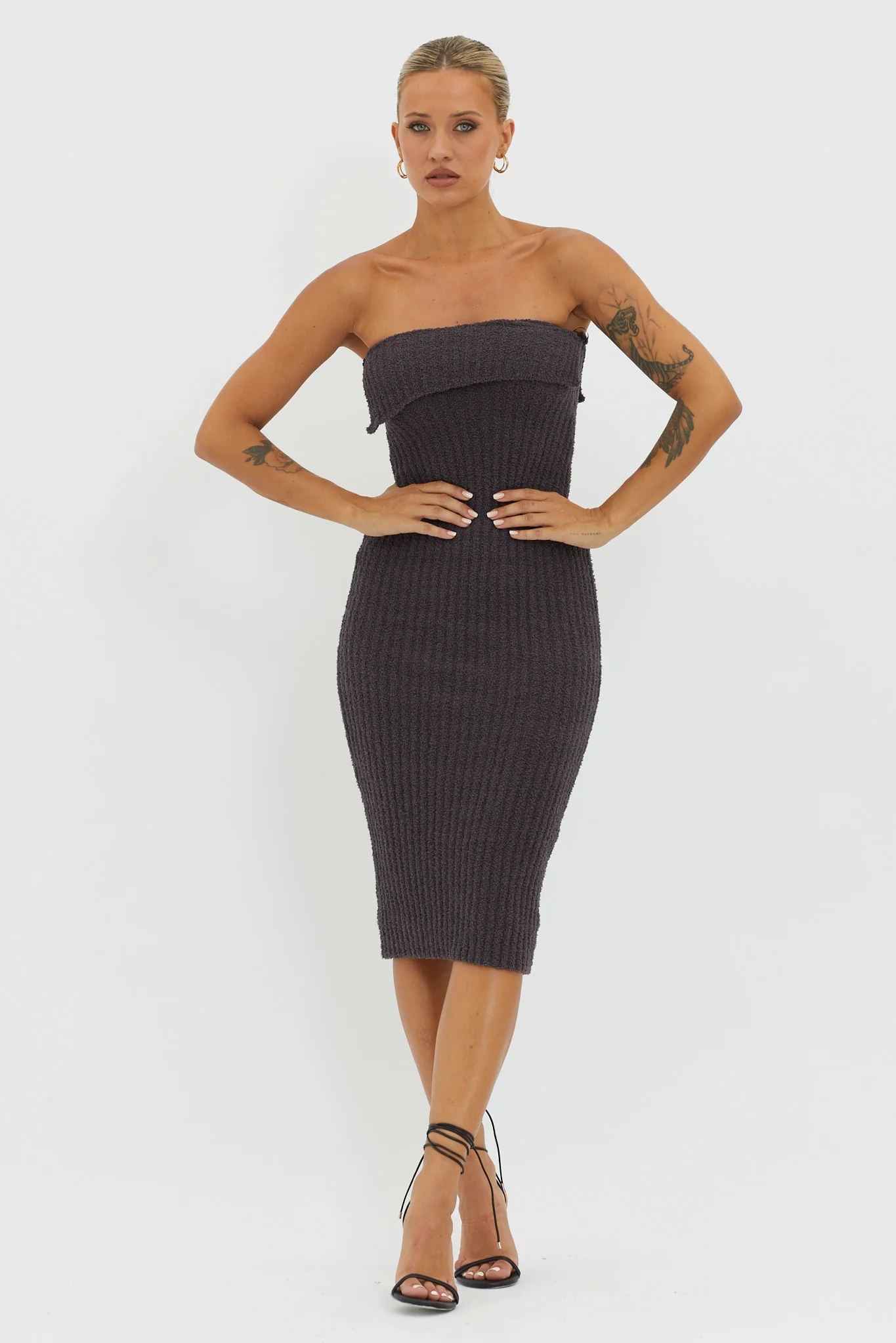 Lupita Foldover Ribbed Knit Midi Dress Charcoal - Image 5