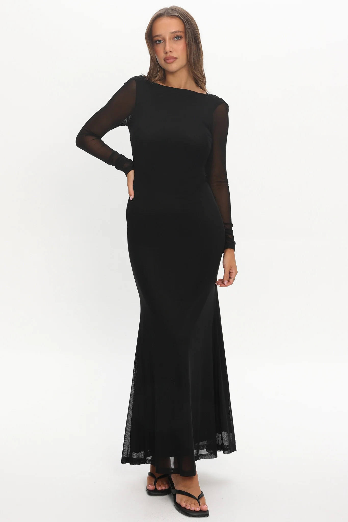Lustre Open Back Mesh Maxi Dress Black - Image 2