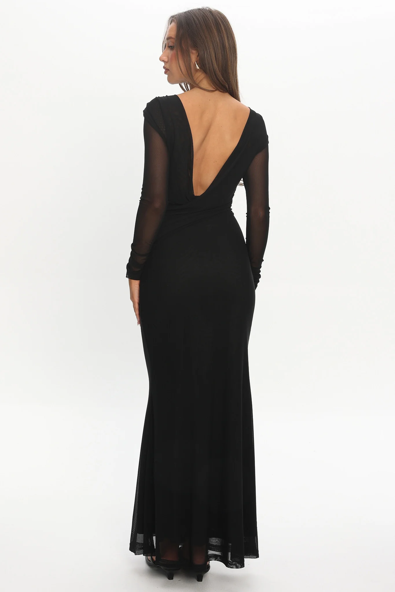 Lustre Open Back Mesh Maxi Dress Black - Image 3
