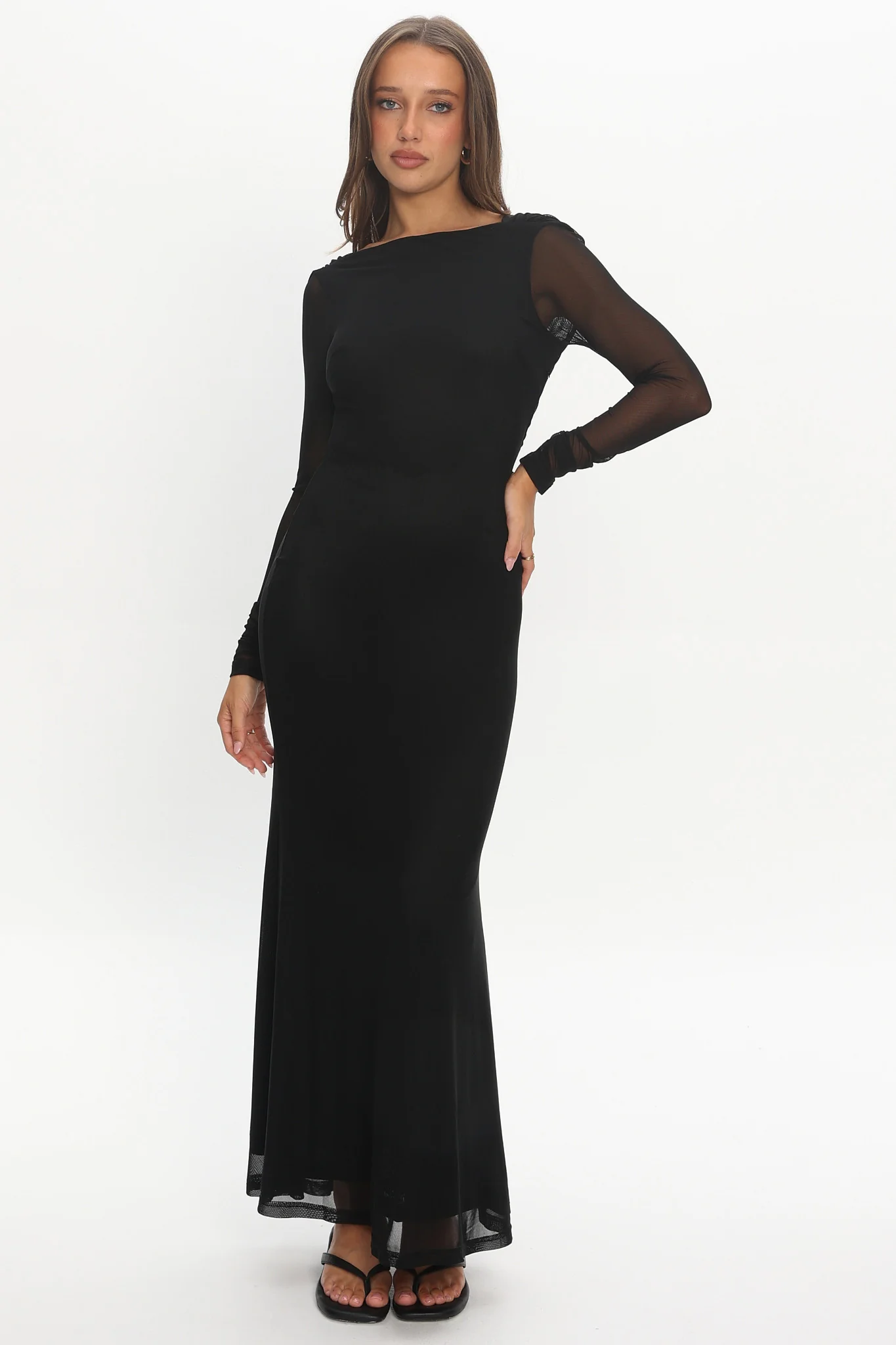 Lustre Open Back Mesh Maxi Dress Black - Image 5