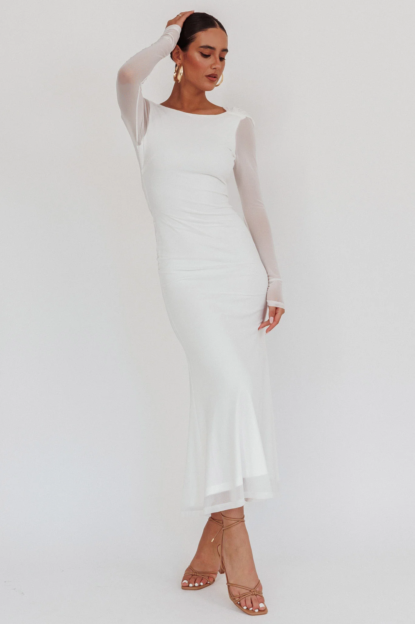 Lustre Open Back Mesh Maxi Dress White - Image 3