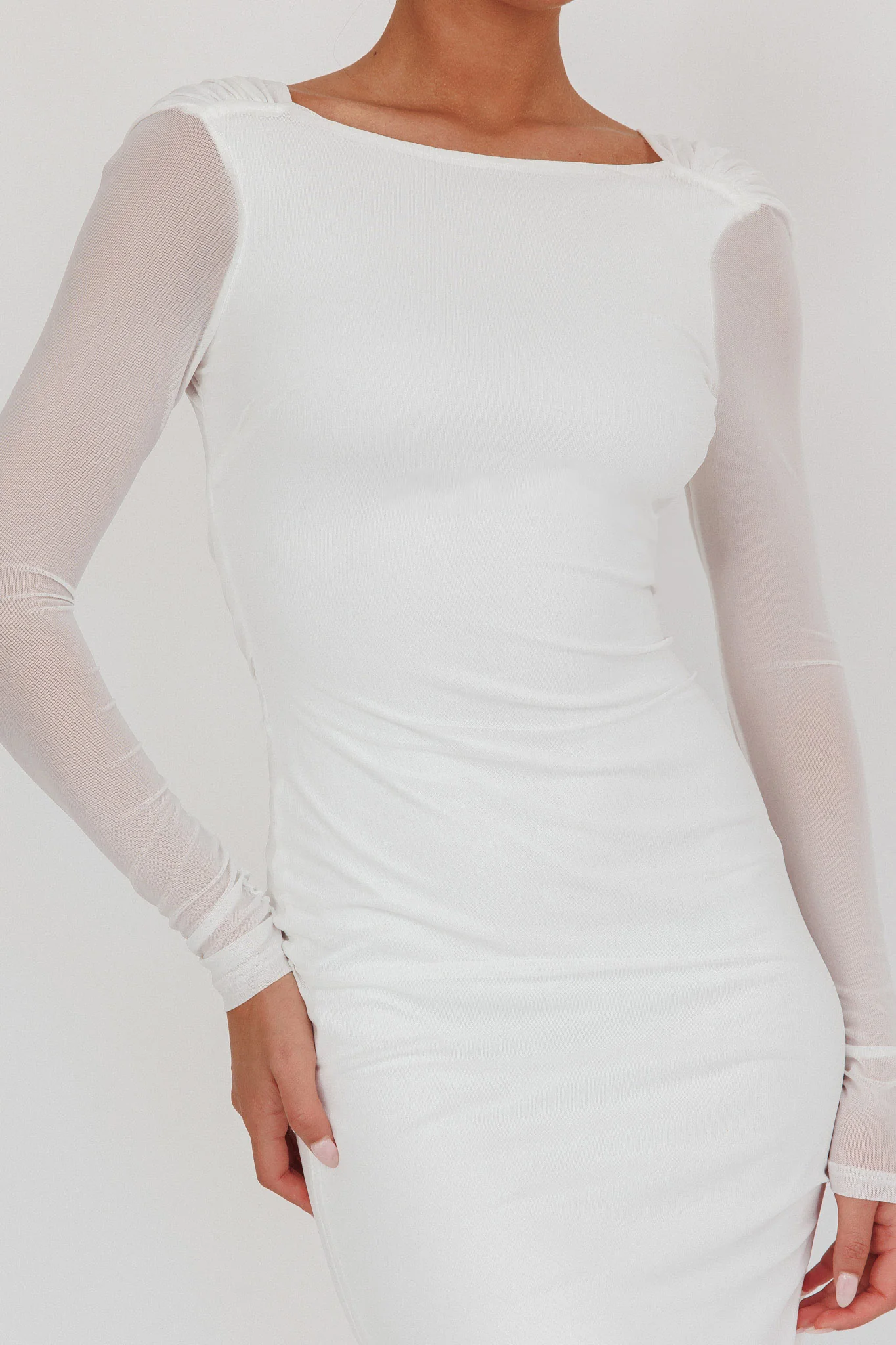 Lustre Open Back Mesh Maxi Dress White - Image 4