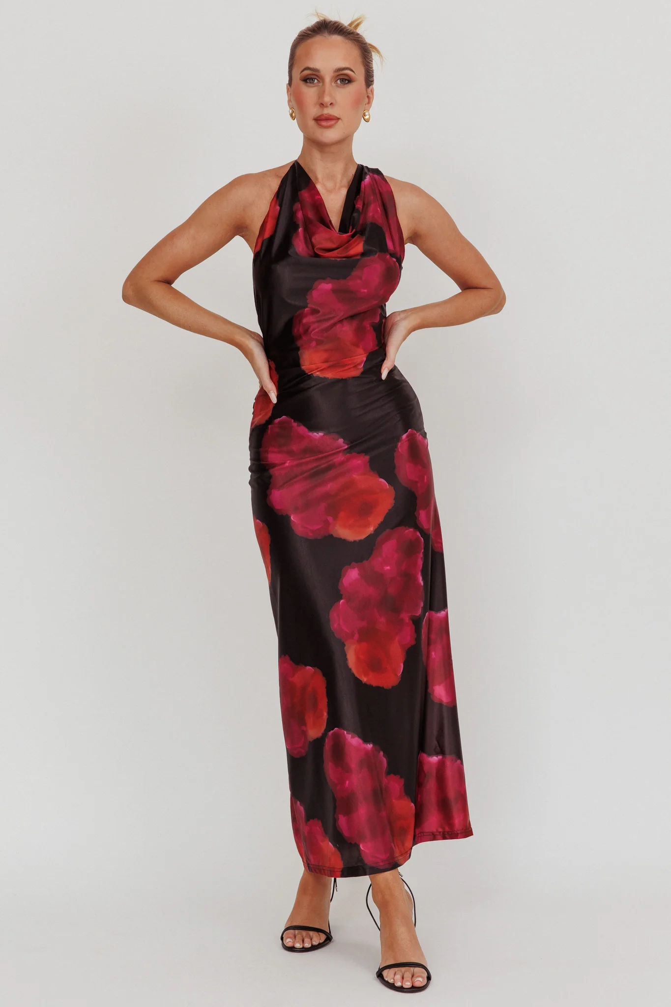 Lustrous Cowl Neck Maxi Dress Pink - Image 4