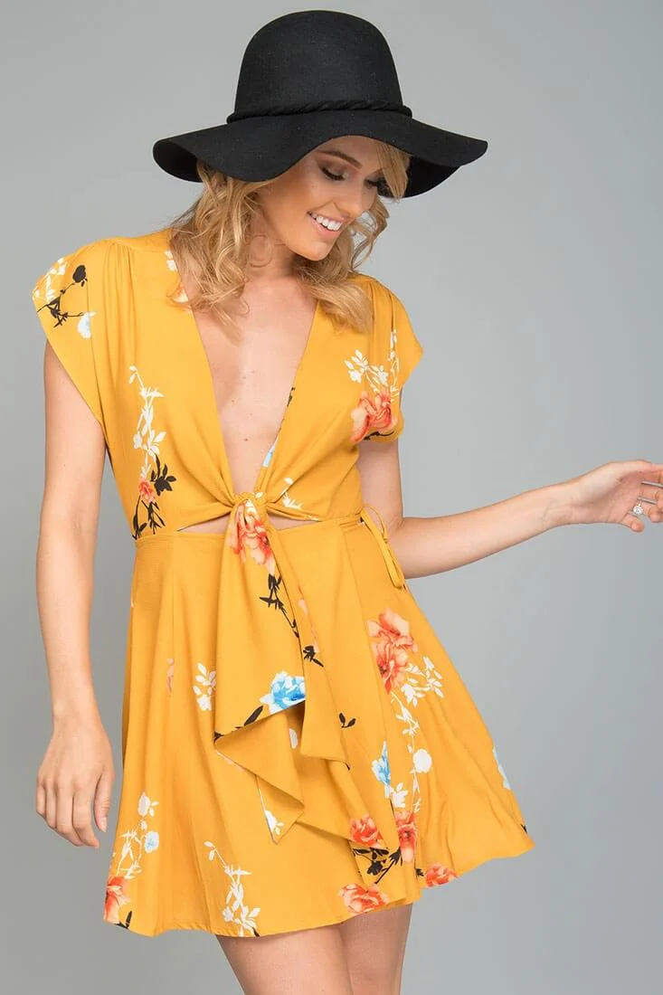 Lydia Casual Summer Dress Yellow Mustard - Image 3