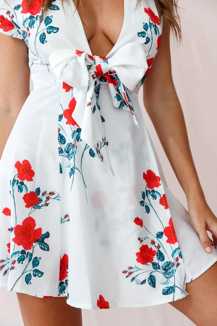 Lydia Plunging Neckline Floral Dress White - Image 4