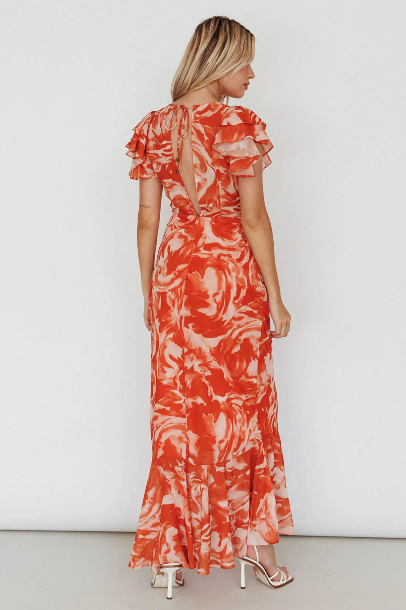 Lydiah Ruffle Sleeve Maxi Dress Floral Orange - Image 2