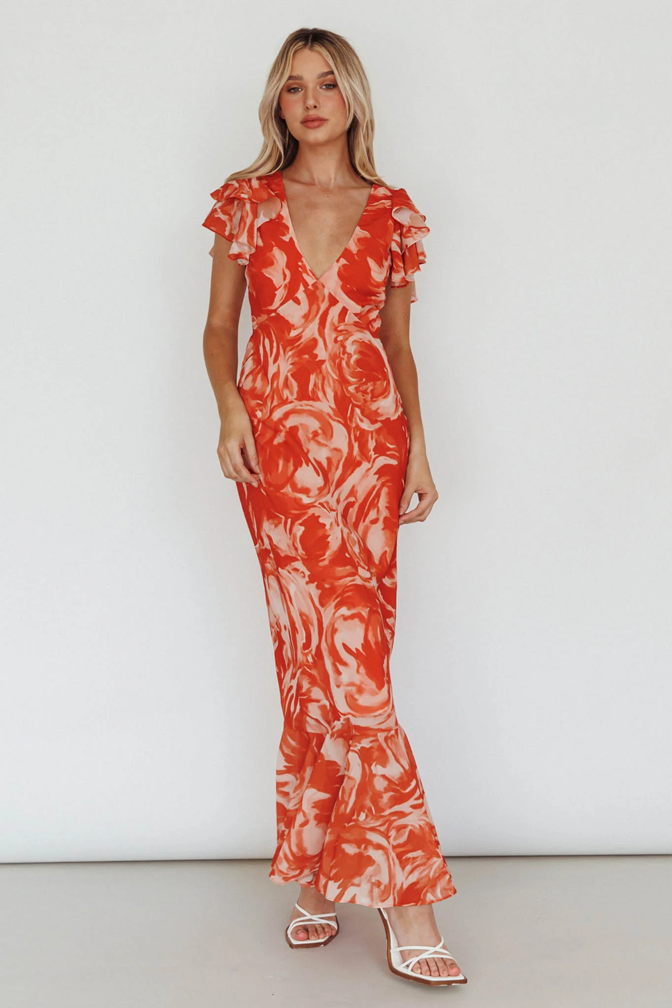 Lydiah Ruffle Sleeve Maxi Dress Floral Orange - Image 3
