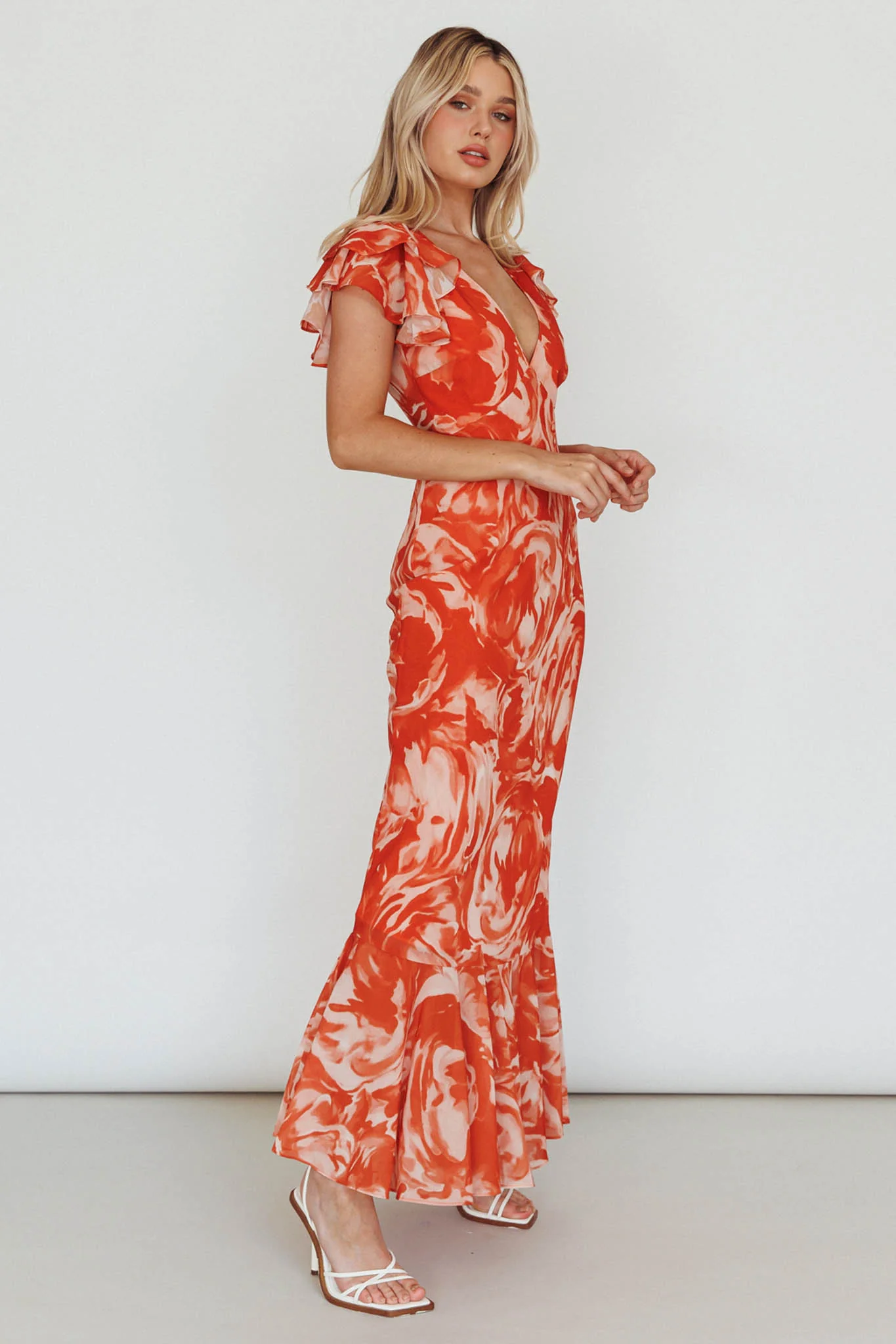 Lydiah Ruffle Sleeve Maxi Dress Floral Orange - Image 5