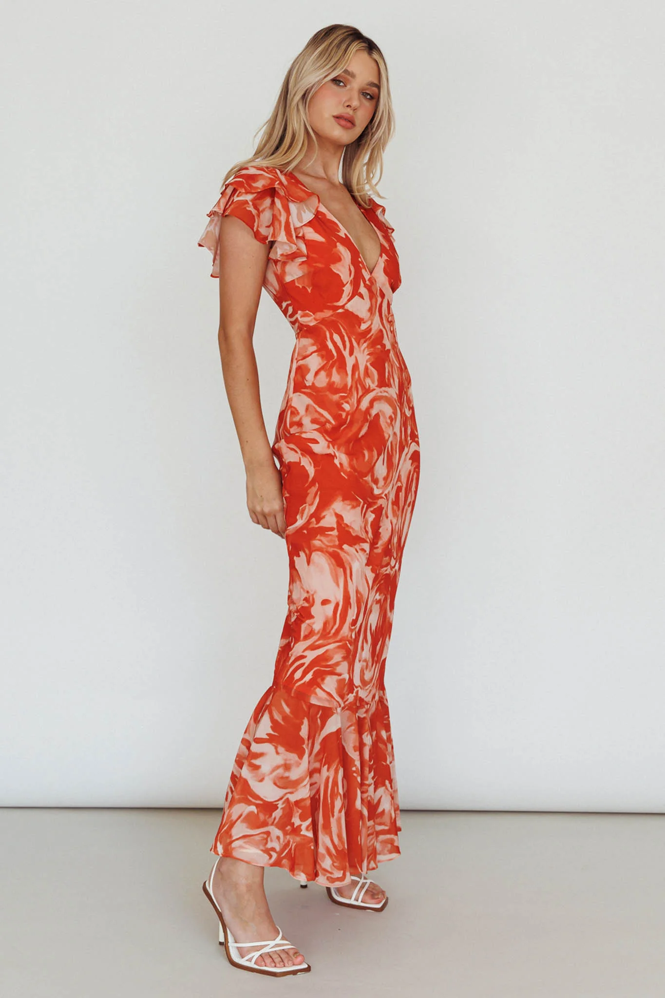 Lydiah Ruffle Sleeve Maxi Dress Floral Orange - Image 6