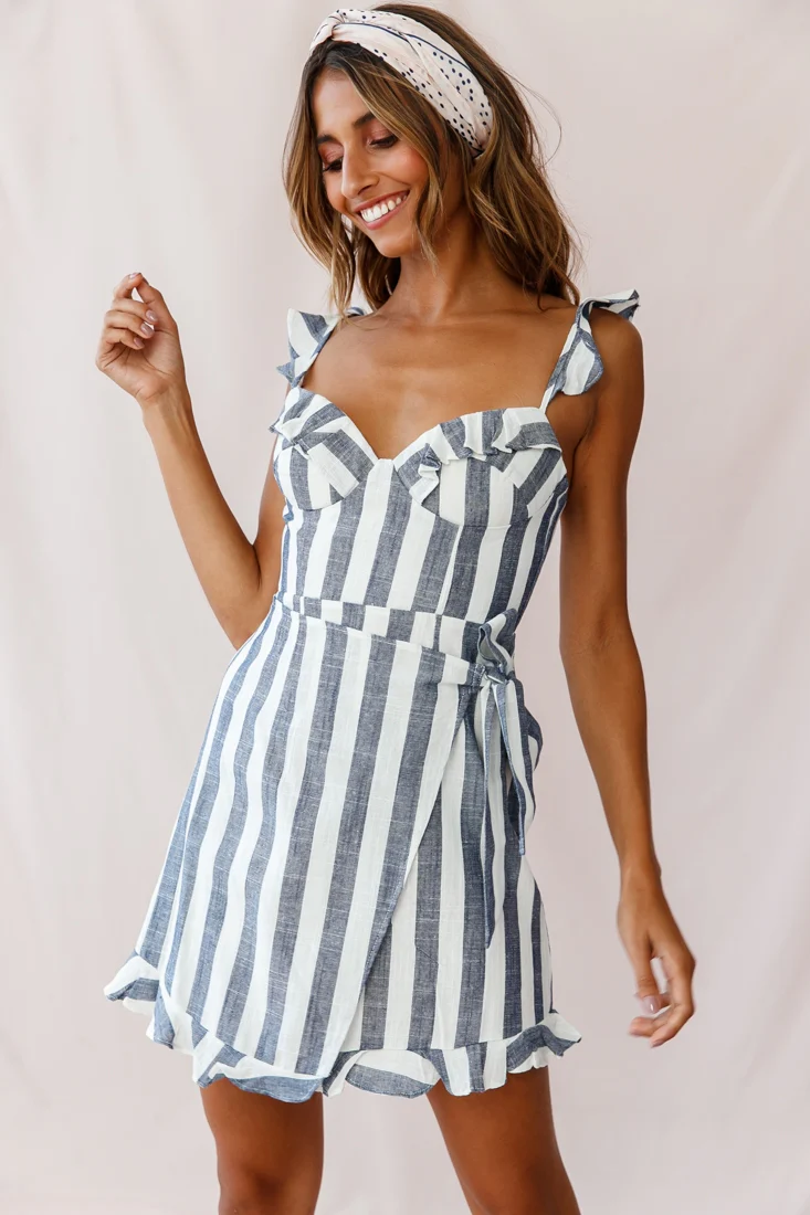Lyla Sweetheart Neckline Wrap Dress Blue - Image 2