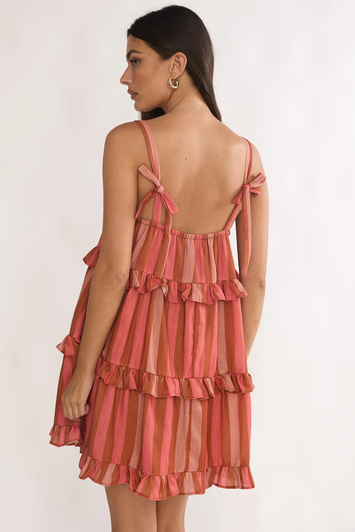 Lyndara Frill Trim Mini Dress Stripe Peach - Image 2