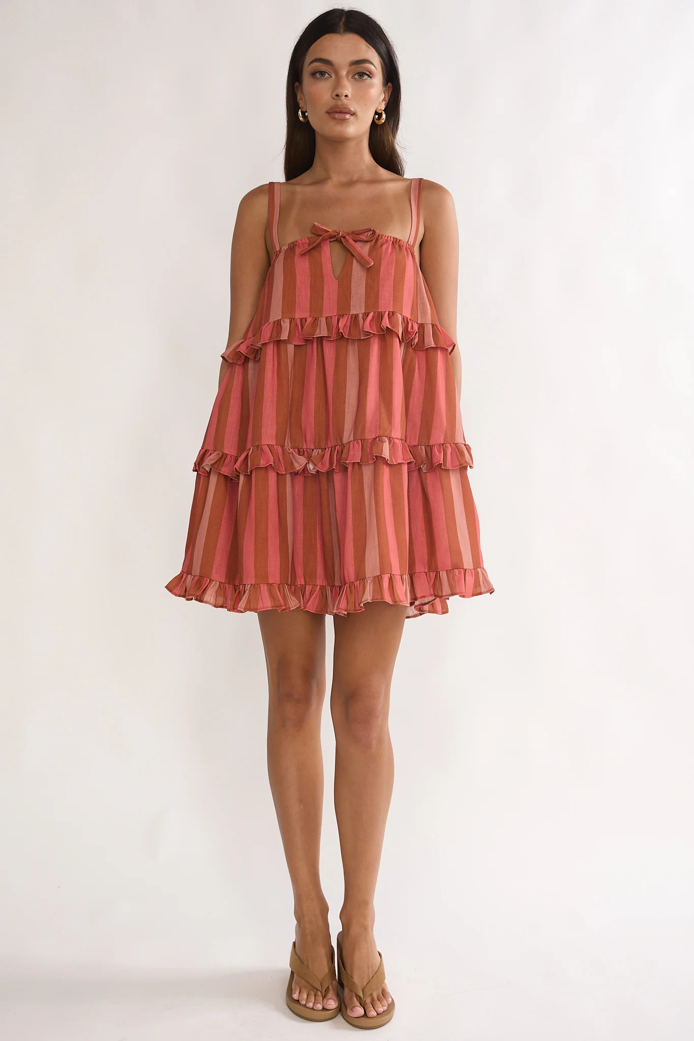 Lyndara Frill Trim Mini Dress Stripe Peach - Image 4