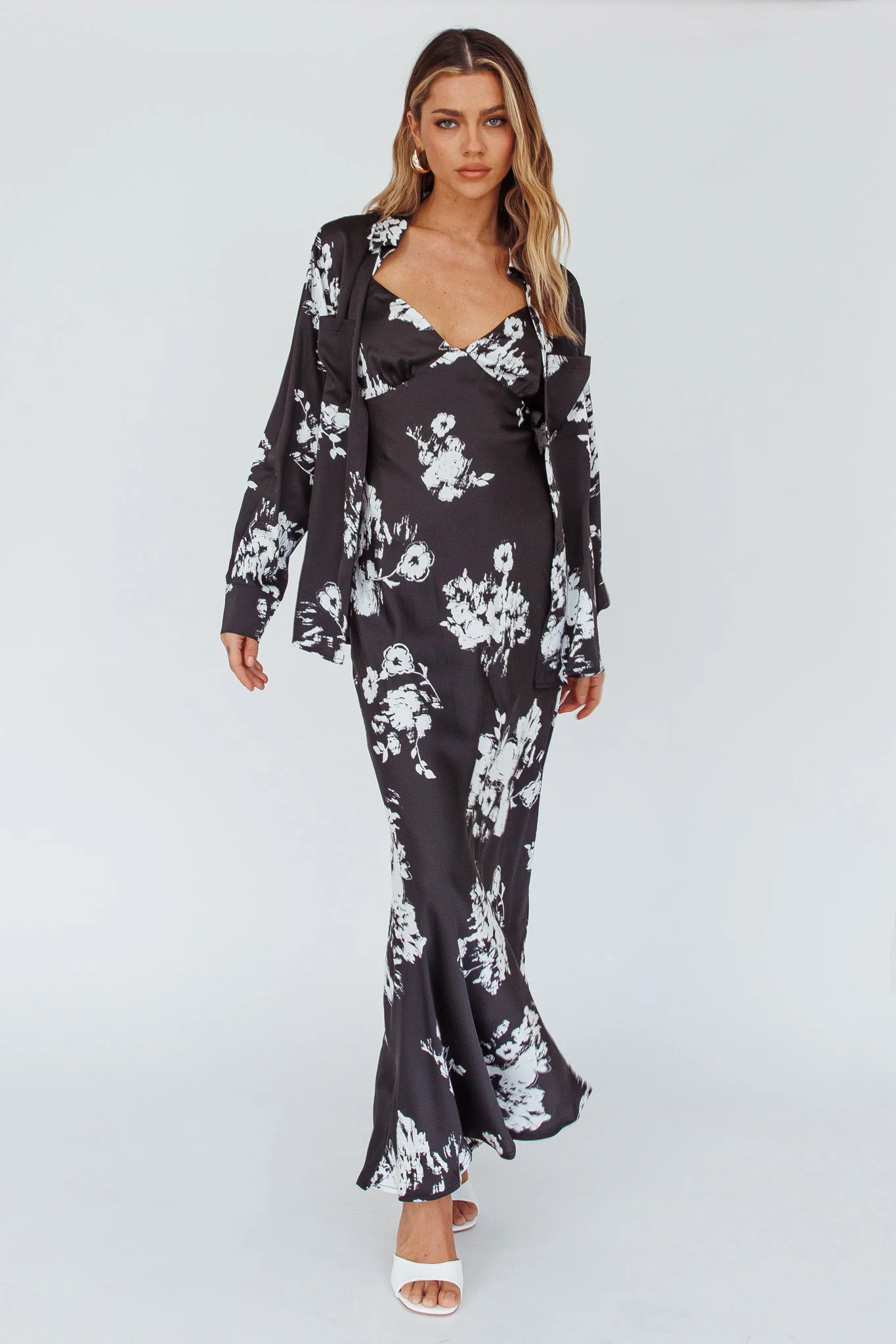 Lyndel Tied Back Slip Midi Dress Black - Image 2