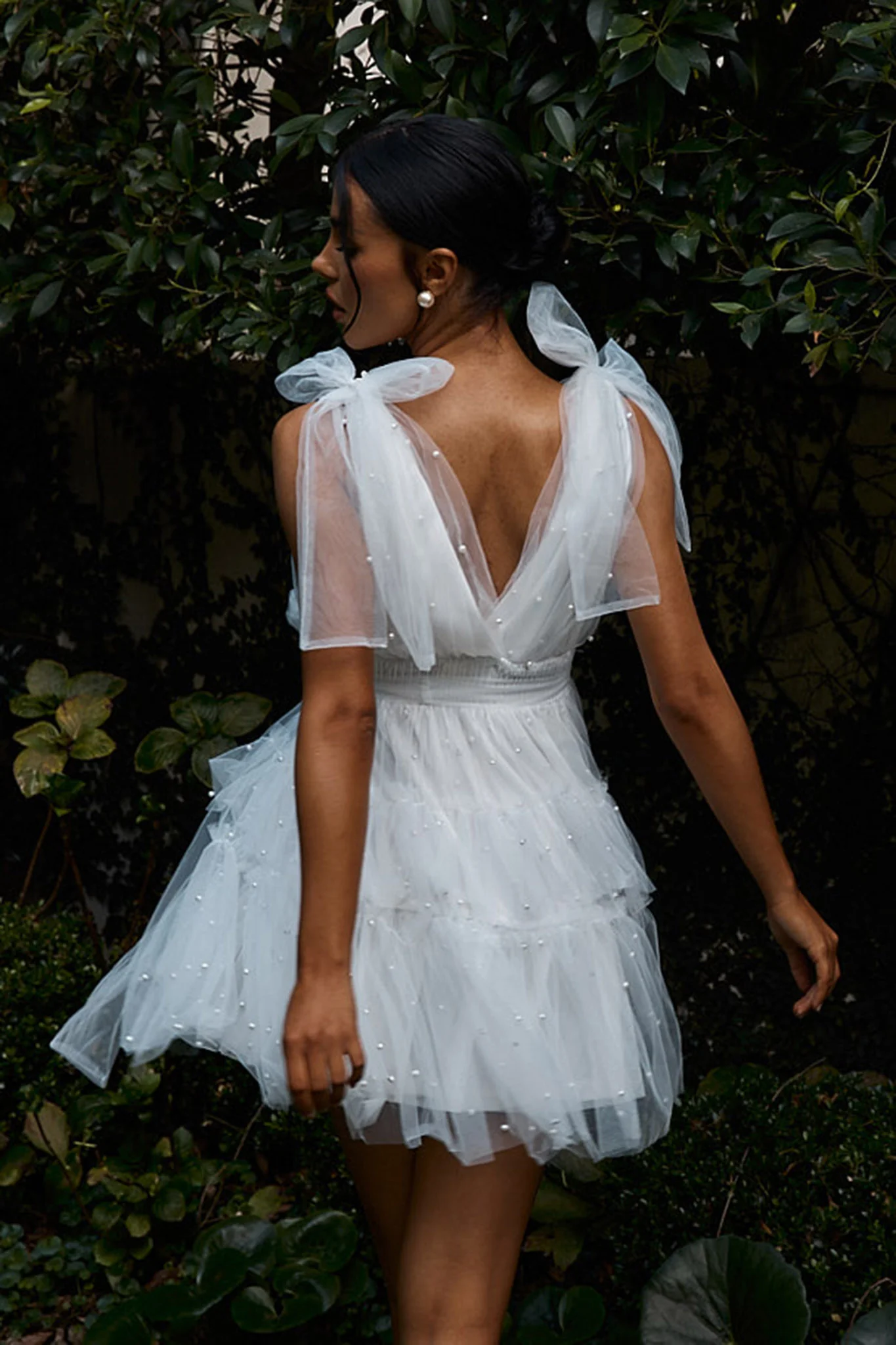 Lyra Pearl Embellished Tulle Mini Dress White - Image 2